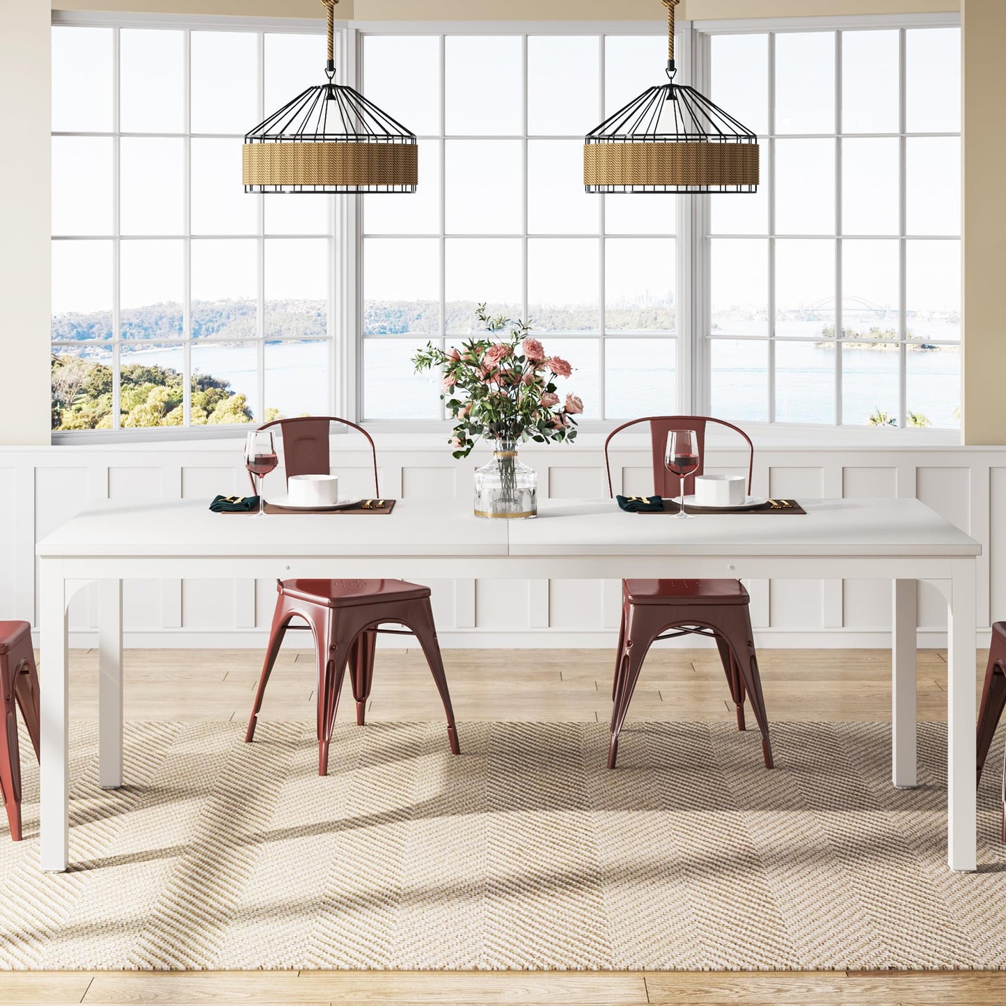 Tribesigns Dining Table, Industrial Kitchen Table for 4-6 People, 200 x 70 x 75 cm, Rectangular Dining Table for Dining Room, Kitchen, Living Room, with Heavy Duty Metal Legs, Oak