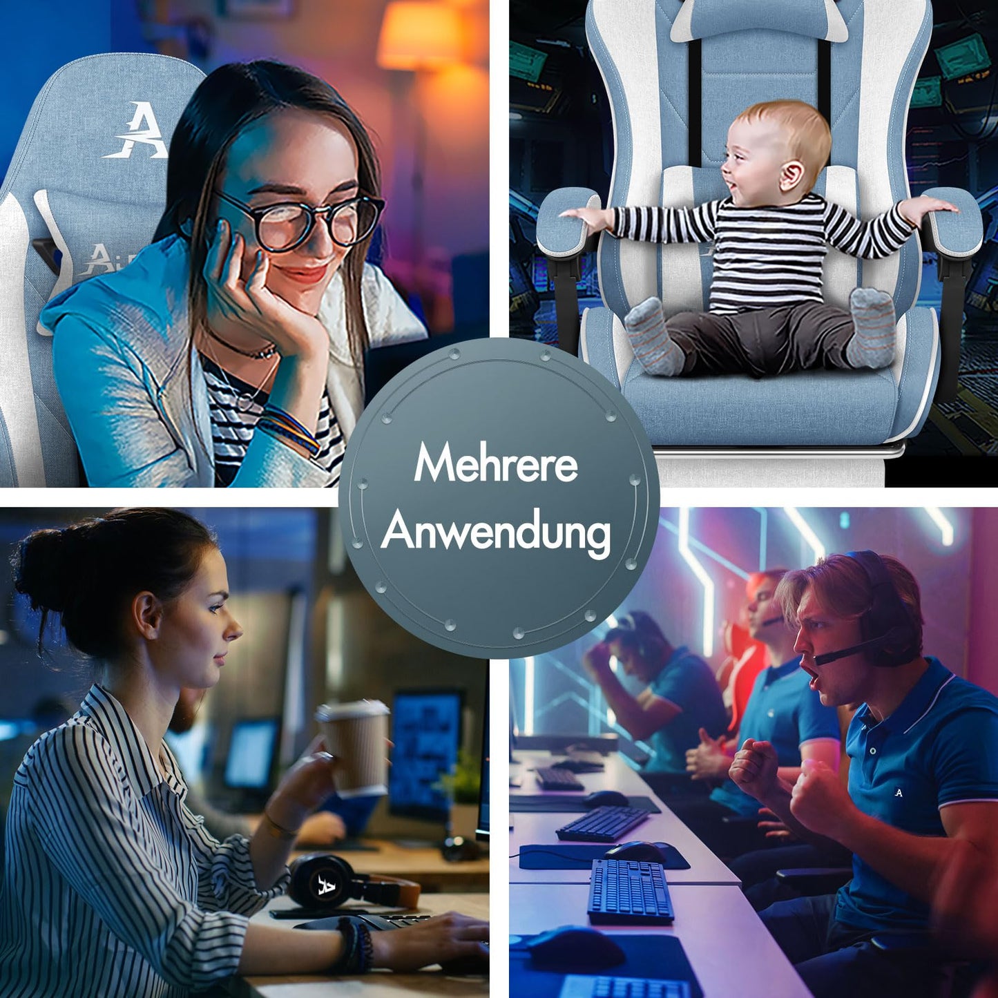 ALFORDSON Gaming-Stuhl mit Massage-Lendenwirbelkissen, ergonomischer Gamer-Racer-Stuhl mit Verstellbarer Rückenlehne, Drehstuhl mit Fußstütze, höhenverstellbar, Schwarz