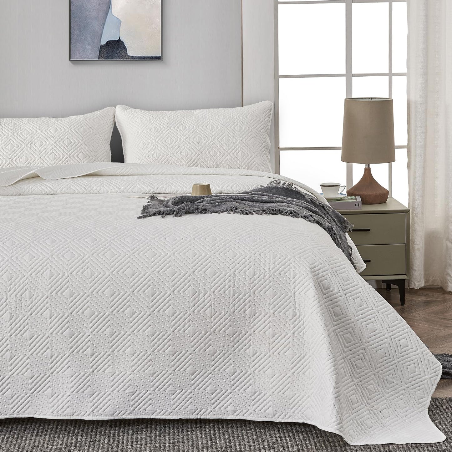 Qucover Tagesdecke Bettüberwurf 220x240cm Grün, Bedspreads aus Mikrofaser, Bettüberwuf Set mit 2 Kissenbezügen 50x75cm,Steppdecke bei 3D-Ultraschal genäht, Sofaüberwurf Bettüberwurf Überwurfdecke