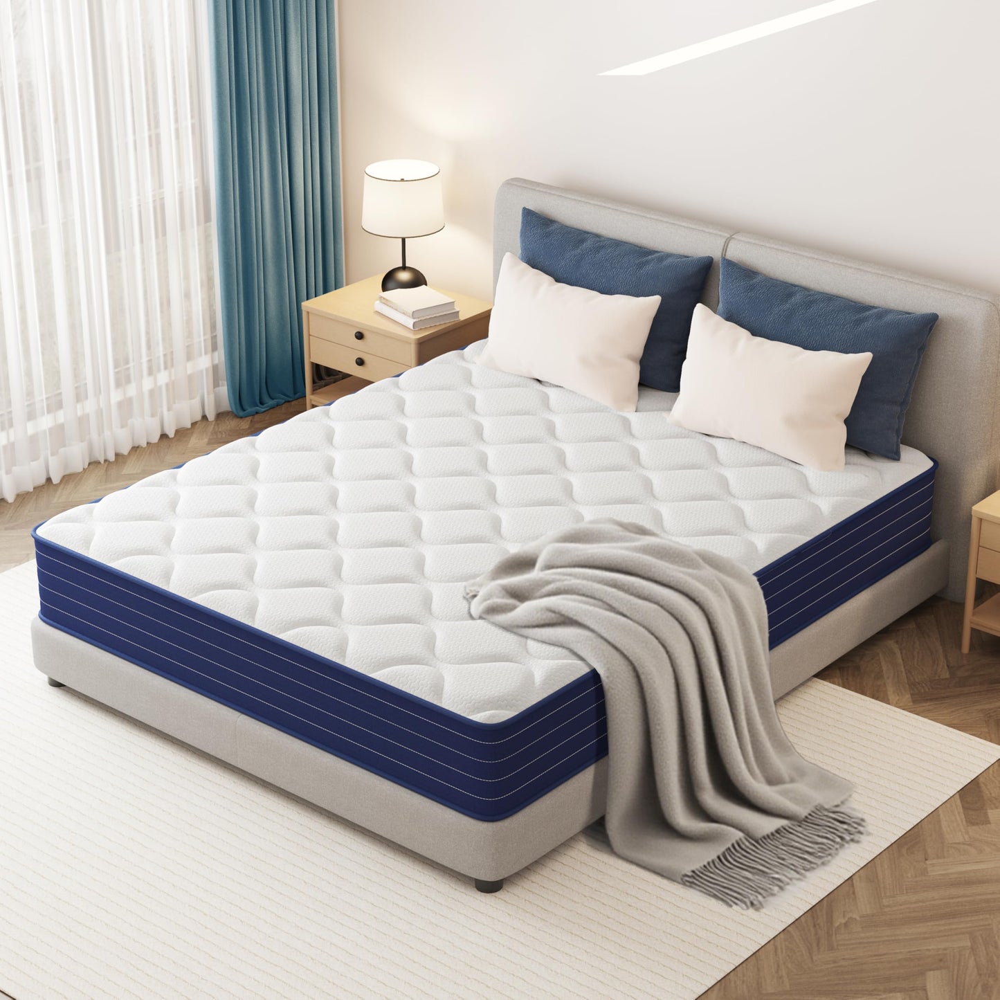 PurrJoys Mattress 140 x 200 x 25 cm - Pocket Spring Core & Memory Foam, Medium Hardness, Breathable, Movement Insulating, CertiPUR-US & Oeko-Tex, No Fibreglass