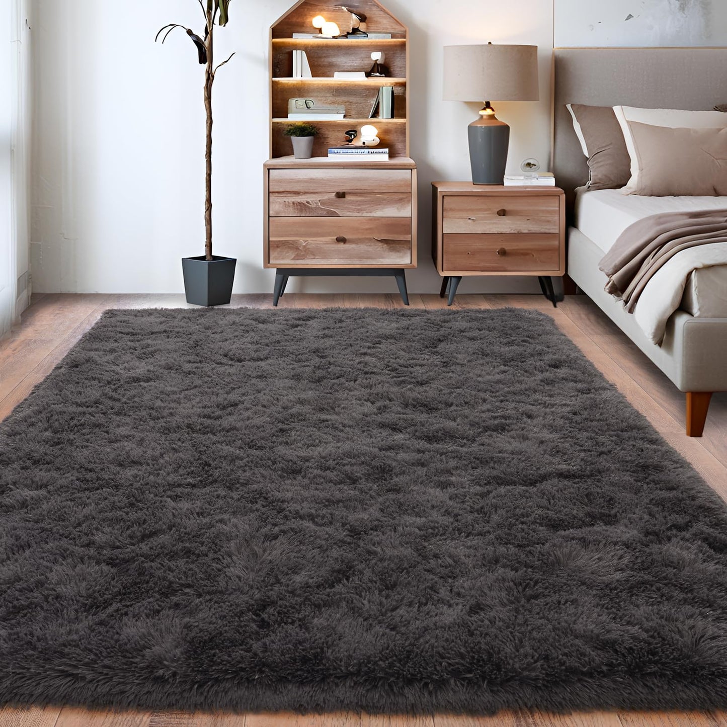 BSGIFT High Pile Rug, Grey, 160 x 230 cm, Shaggy Long Pile Fluffy Rug, Living Room, Modern Living Room Rug, Bed Rug, High-Pile Carpet, Non-Slip for Bedroom, Children's Room