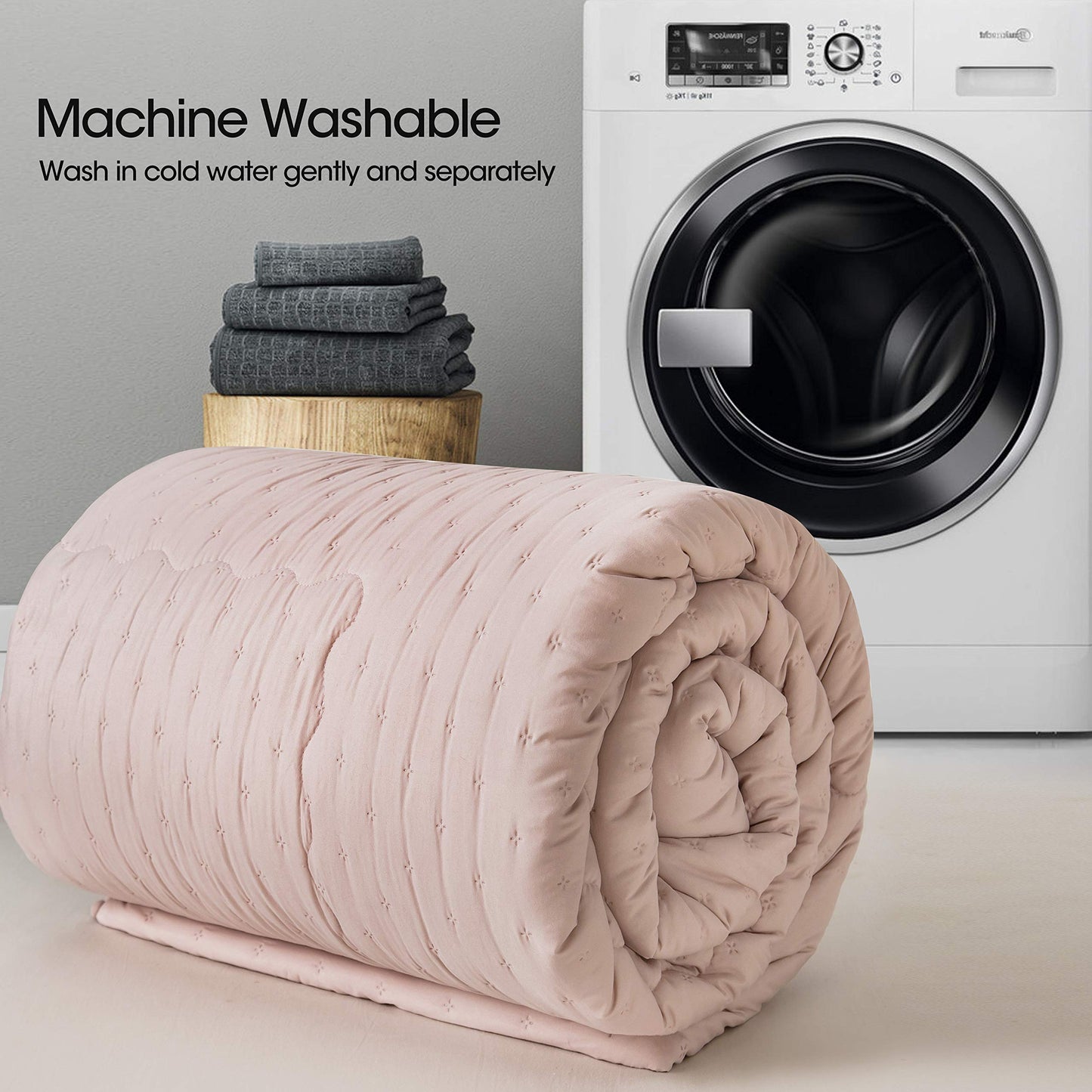 MOHAP Duvet 200 x 200 cm, Cover Made of 50% Cotton, Soft Quilt, Microfibre Quilt with Filling Weight Approx. 1800 g, Ganjahresdecke Duvet, Pink/Grey