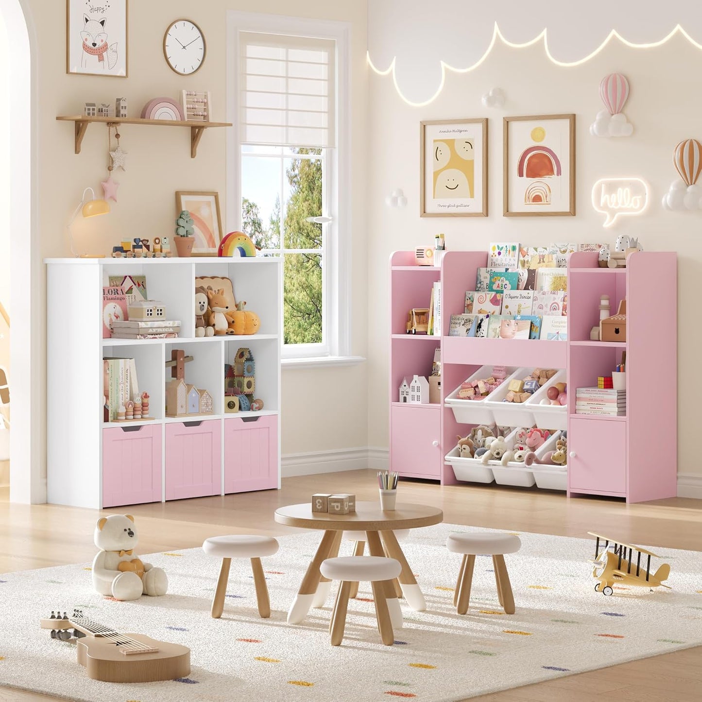 FOREHILL Children's Shelf with Children's Bookcase, Children's Room Furniture Made of Wood, Bookcase for Children with Storage Box, Children's Cabinet with Toy Box, Children's Shelf with 6 Boxes, 119