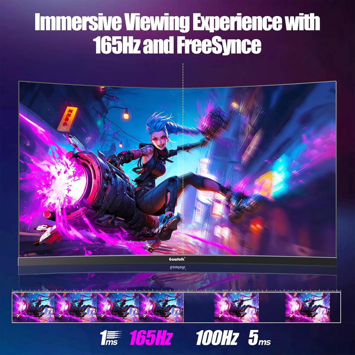 Gawfolk 32 Zoll Curved Gaming Monitor 180HZ / 165Hz / 144hz PC Bildschirm Full HD 1080P, Rahmenloses 1800R Gebogenes Computerbildschirm mit FreeSync und Eye Care Technologie, unterstützt VESA