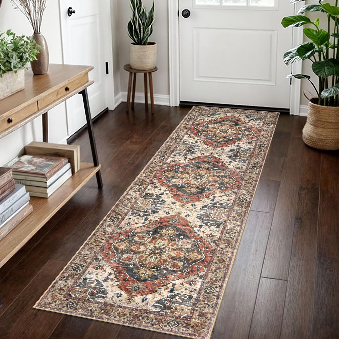 2x3 Blue Washable Rug for Entrance, Soft Traditional Area Rug, Non-Slip Printed Kitchen Rugs, Low-Pile Medallion Indoor Door Mat, Small Farmhouse Carpet for Entryway Kitchen Foyer Bedside