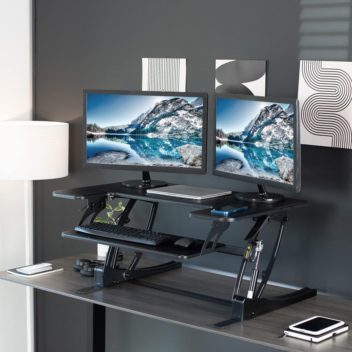 VIVO Black Height Adjustable 36 inch Stand up Desk Converter Quick Sit to Stand Tabletop Dual Monitor Riser, DESK-V000V