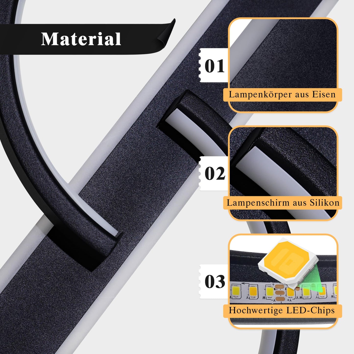 LUOLONG LED Deckenleuchte Dimmbar Deckenlampe Schwarz Wohnzimmerlampe 35W mit Fernbedienung 2-Ringen kreis Deckenleuchte Schlafzimmerlampe Arbeitzimmer Büro Modern Led deckenbeleuchtung-40cm Schwarz