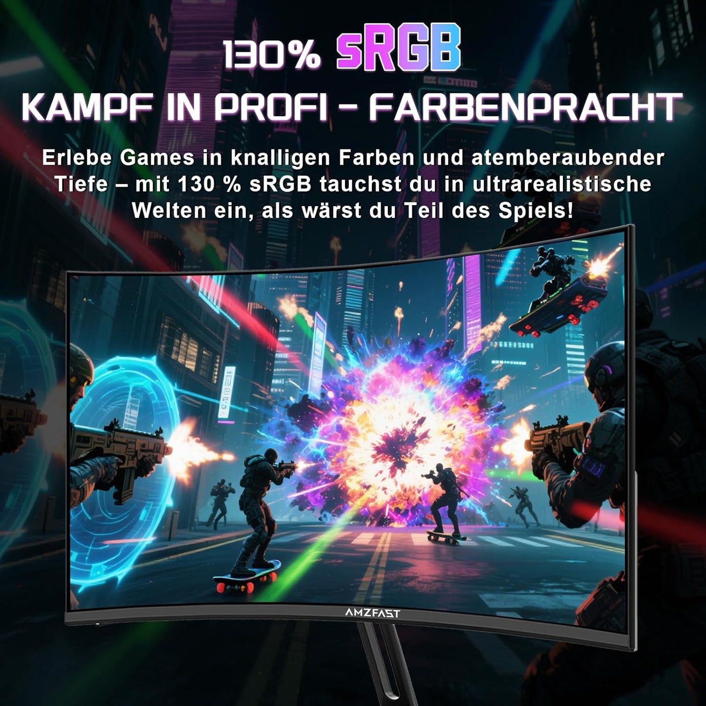 Amzfast 32 Zoll Curved Gaming Monitor (240Hz, 1920x1080, 1ms MPRT, 1500R), Adaptive-Sync, 90% DCI-P3, 120% sRGB, 300cd/m², HDMI 2.0 & DisplayPort 1.4 (AMZG32C3F)