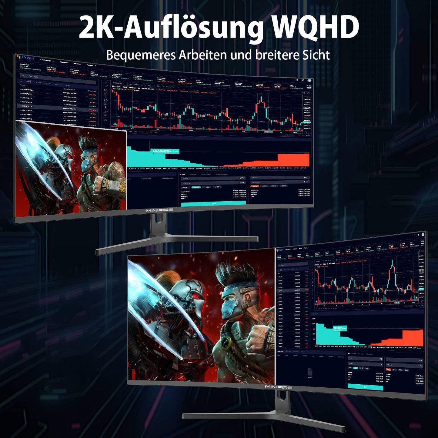 Minifire MFG32C3Q Gaming Curved Monitor 32 Inch 180Hz, 2K WQHD (2560 x 1440), 1500R, 1ms (MPRT), AMD FreeSync, sRGB 125%, VESA, 2xHDMI 2.0 / 2xDP (180Hz), Eye Care