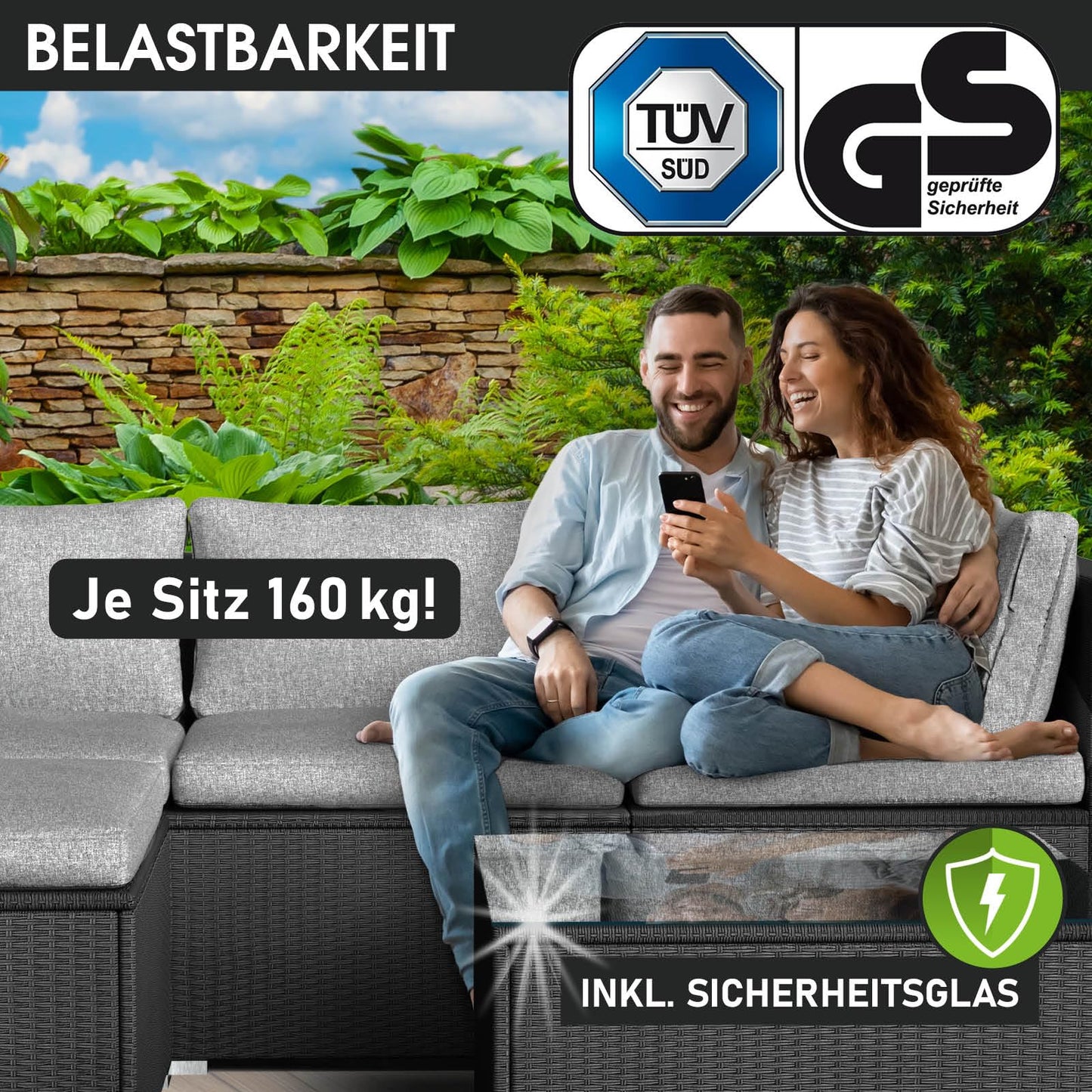 BRAST® Gartenmöbel Lounge Set XXL | 8-12 Personen viele Modelle & Farben | inkl. extra Dicke Kissen | TÜV geprüft | Outdoor Loungemöbel Sitzgruppe Essgruppe Garnitur | Dreams Grau