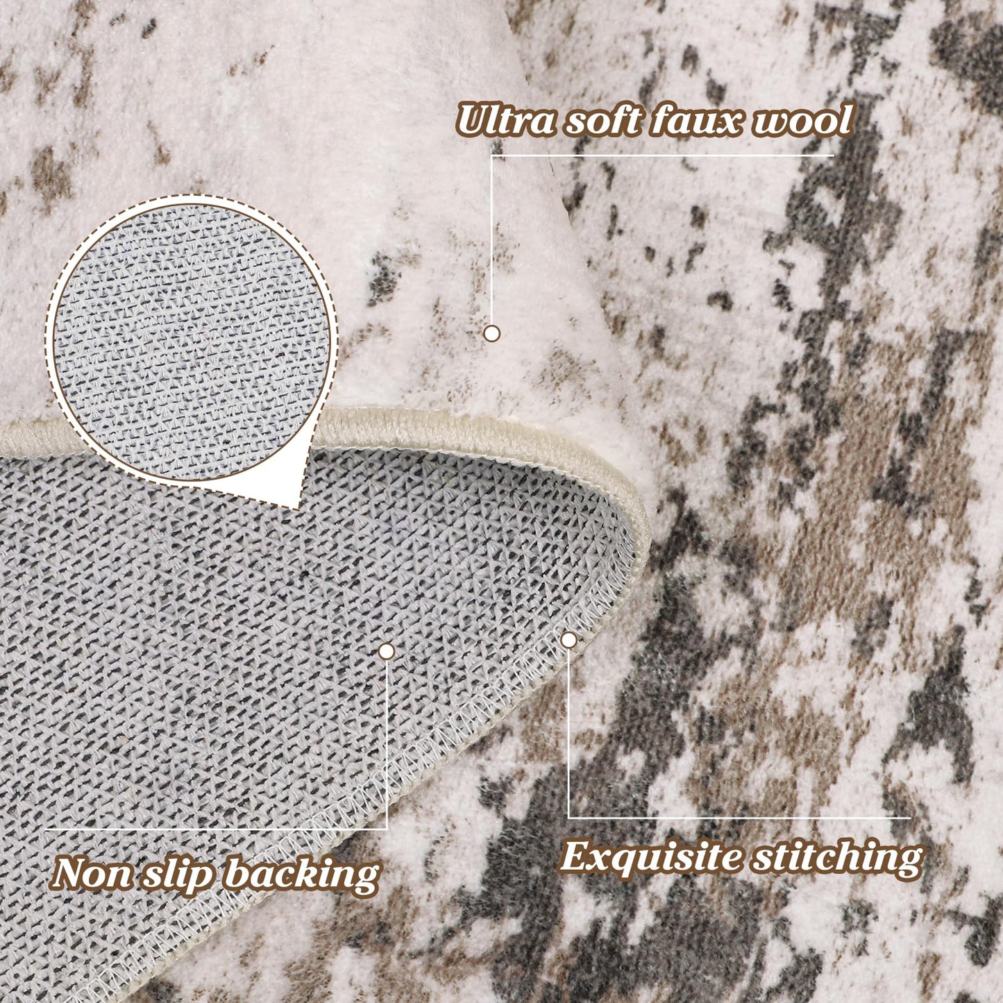 Cekene Washable Area Rugs for Living Room Large 160 x 230 cm Taupe Ultra Thin Bedroom Rugs Non-Slip Modern Abstract Floor Rug for Dining Room Kitchen Office