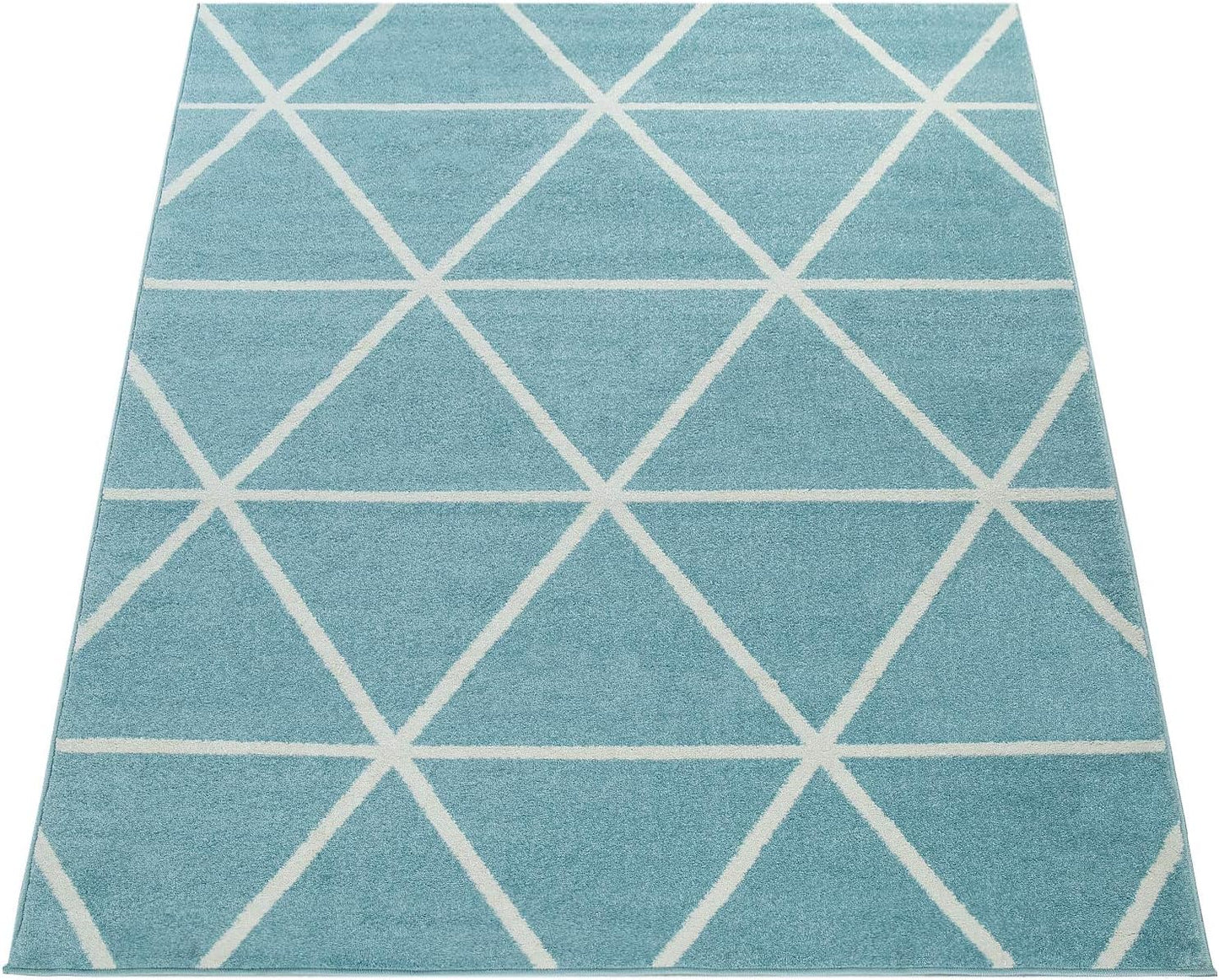 Paco Home Teppich Wohnzimmer Skaninavisches Rauten Design Weich Pastellfarben Kurzflor Blau Weiß, Grösse:60x100 cm
