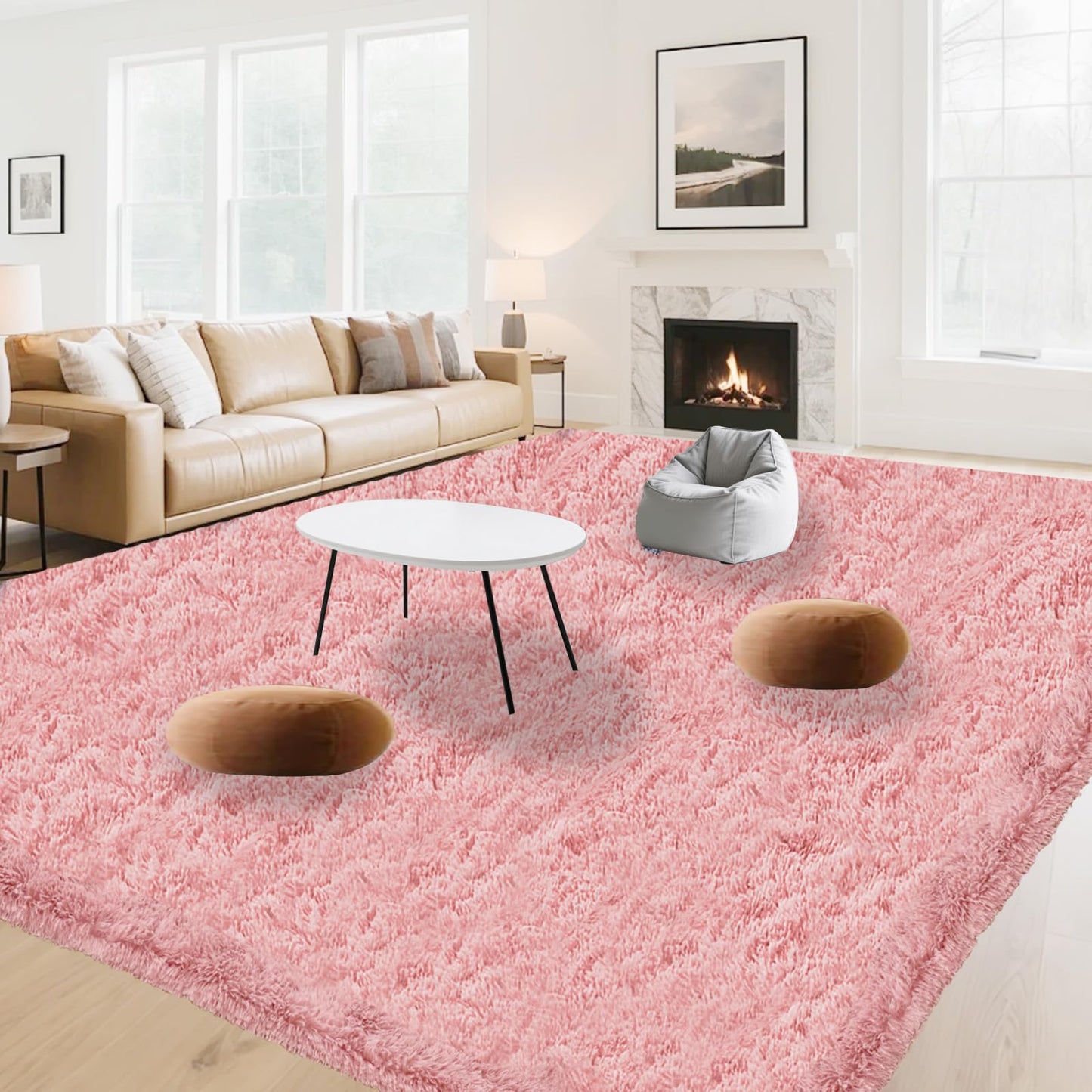 High Pile Living Room Rug, 140 x 200 cm, Cream Fuzzy Shaggy Fluffy Rug for Bedroom Rugs, Modern Plush Living Room Rug, Bed Rug, High-Pile Carpet, Non-Slip for Children's Room