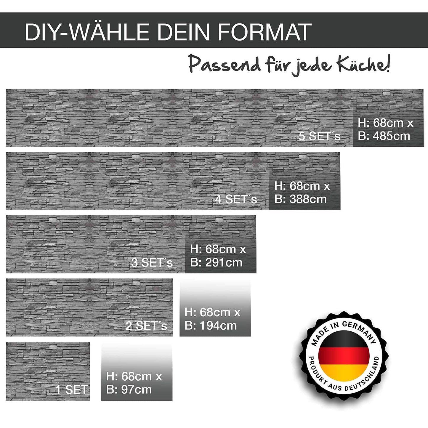 KLINOO Küchenrückwand aus Folie in Steinoptik als Spritzschutz - zuschneidbar und erweiterbar - 97cm x 68cm (Naturstein beige)