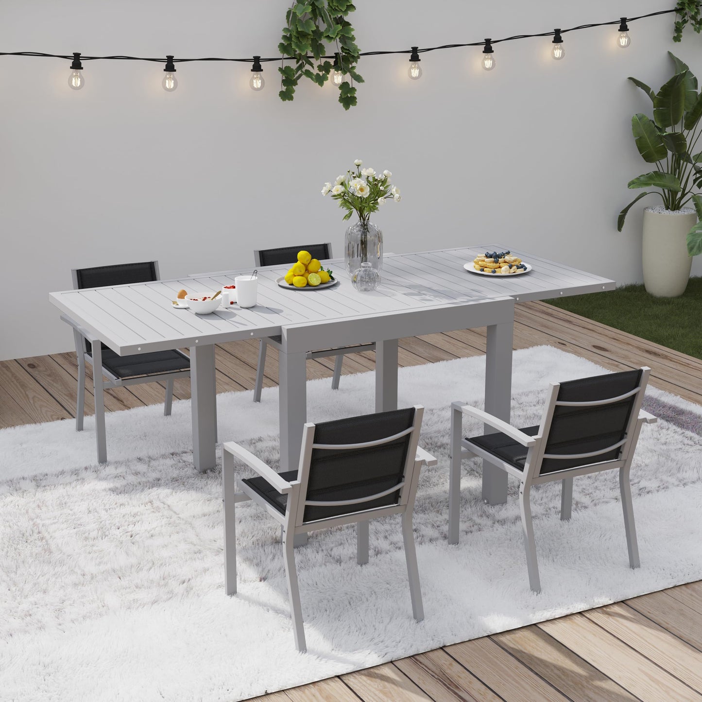 Devoko Garden Furniture Set for 8 People, 8 + 1 Aluminium Table and Chairs Set, Balcony Furniture, 8 Stackable Garden Chairs and 1 130/260 cm Stretchy Garden Table, Patio Furniture Sets Outdoor
