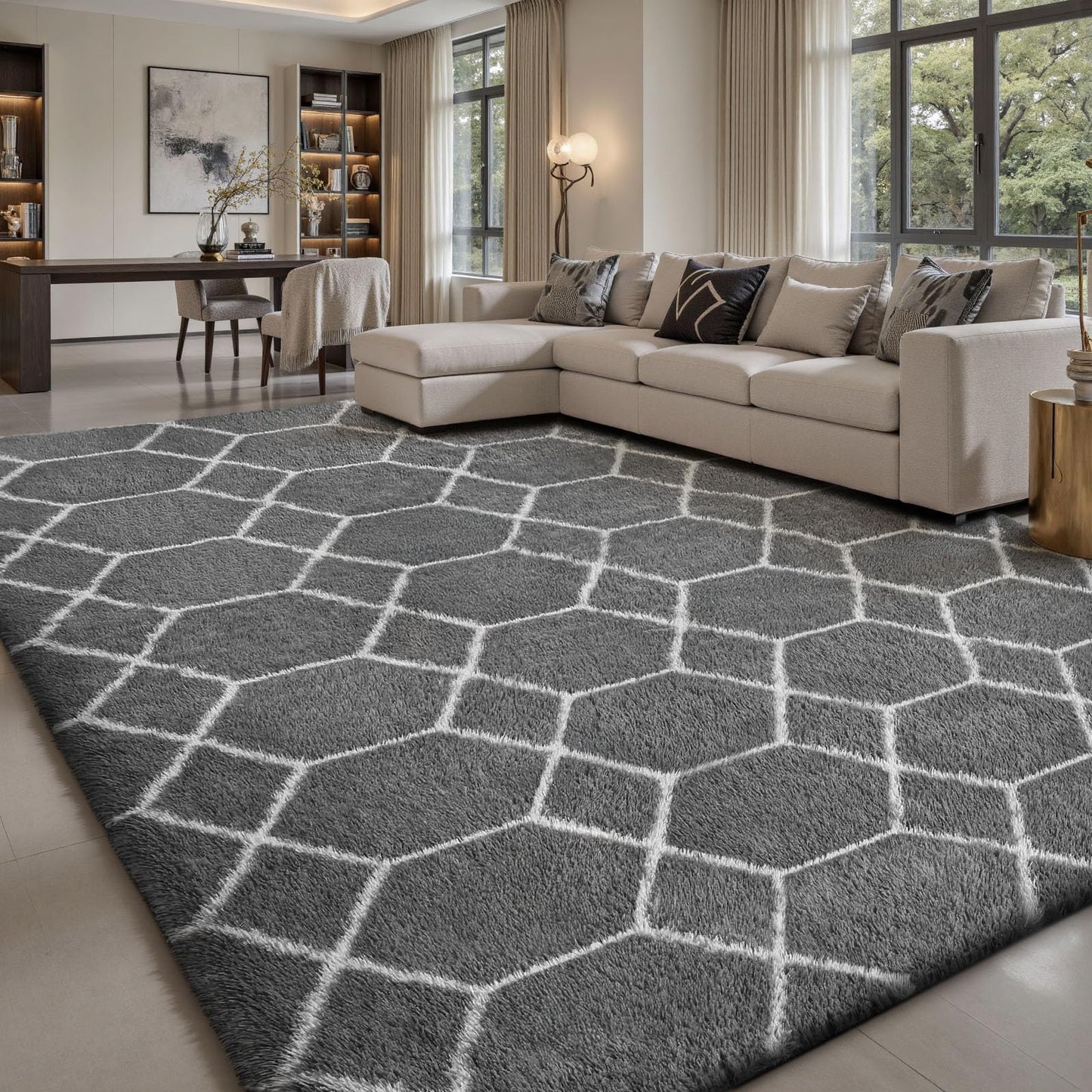 Sour Lemon Hochflor Teppich Grau Carpet Wohnzimmer 240x300 Waschbar Anti-Rutsch Extra Große Teppiche Schlafzimmer Flauschige Moderne Teppiche Matte Teppichen für Schlafzimmer Kinderzimmer
