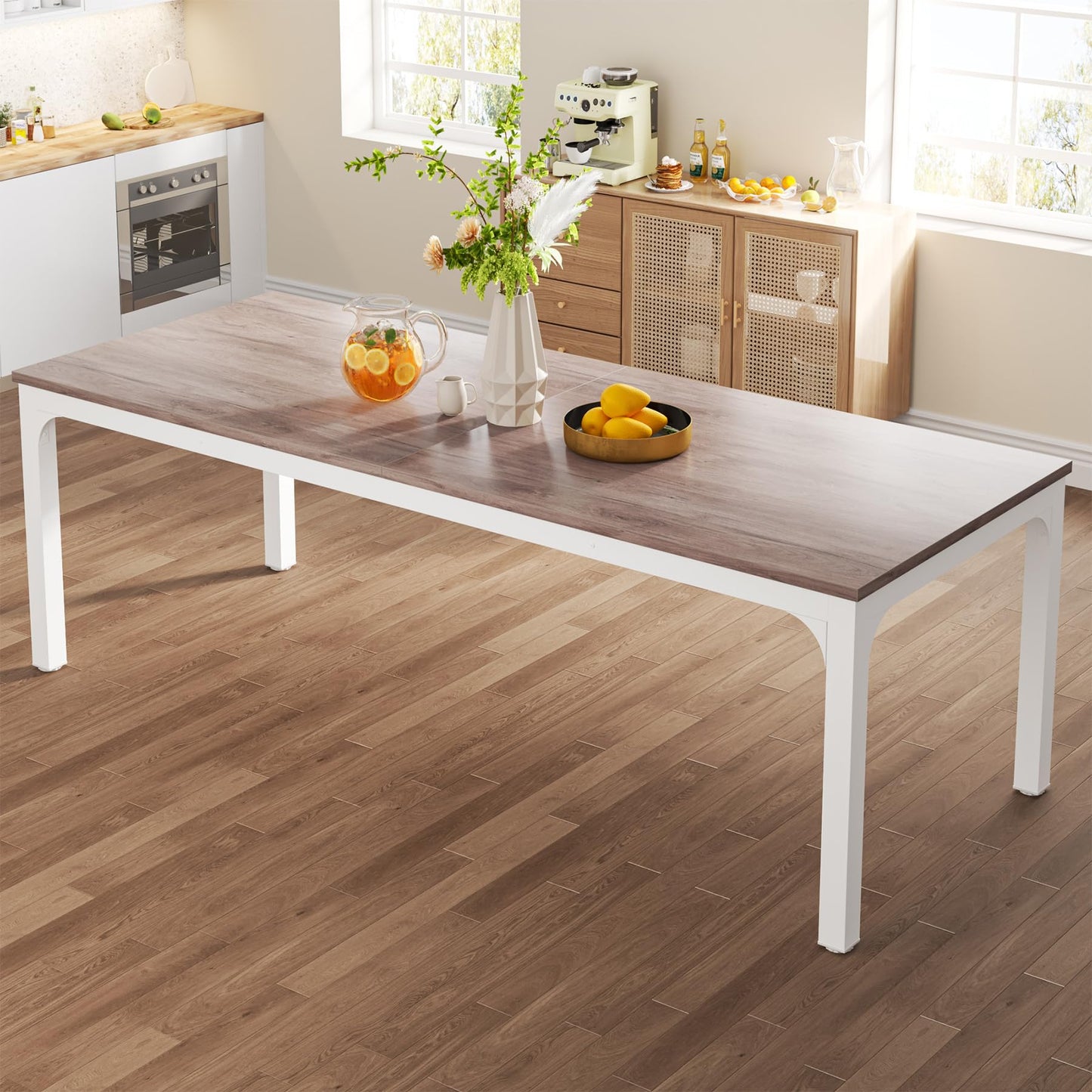 Tribesigns Dining Table, Industrial Kitchen Table for 4-6 People, 200 x 70 x 75 cm, Rectangular Dining Table for Dining Room, Kitchen, Living Room, with Heavy Duty Metal Legs, Oak