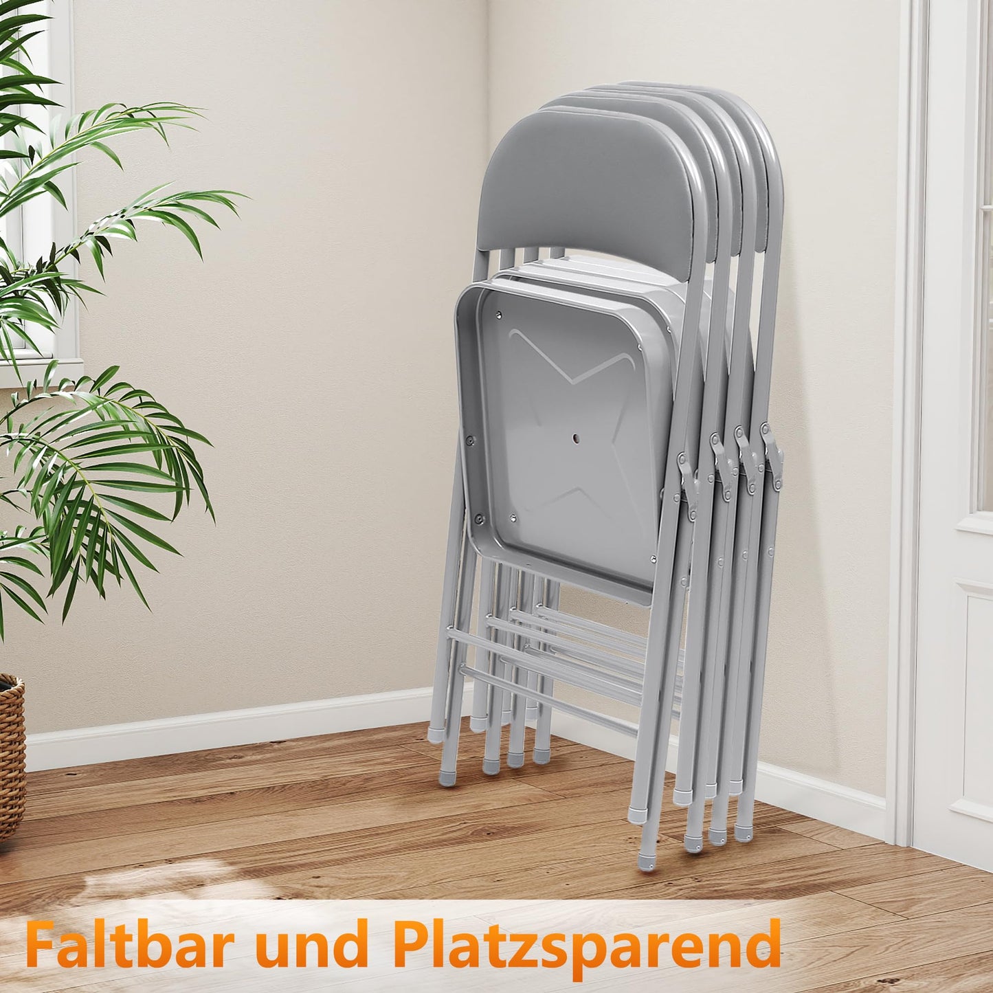 Asdsed Klappstuhl 4er Set, Klappstühle Gepolstert, Klappstuhl bis 158KG Gepolstert mit Starker Stahlrahmen, Faltbarer Klappstühle Platzsparender Schreibtischstuhl für Haus Büro Garten Balkon Party