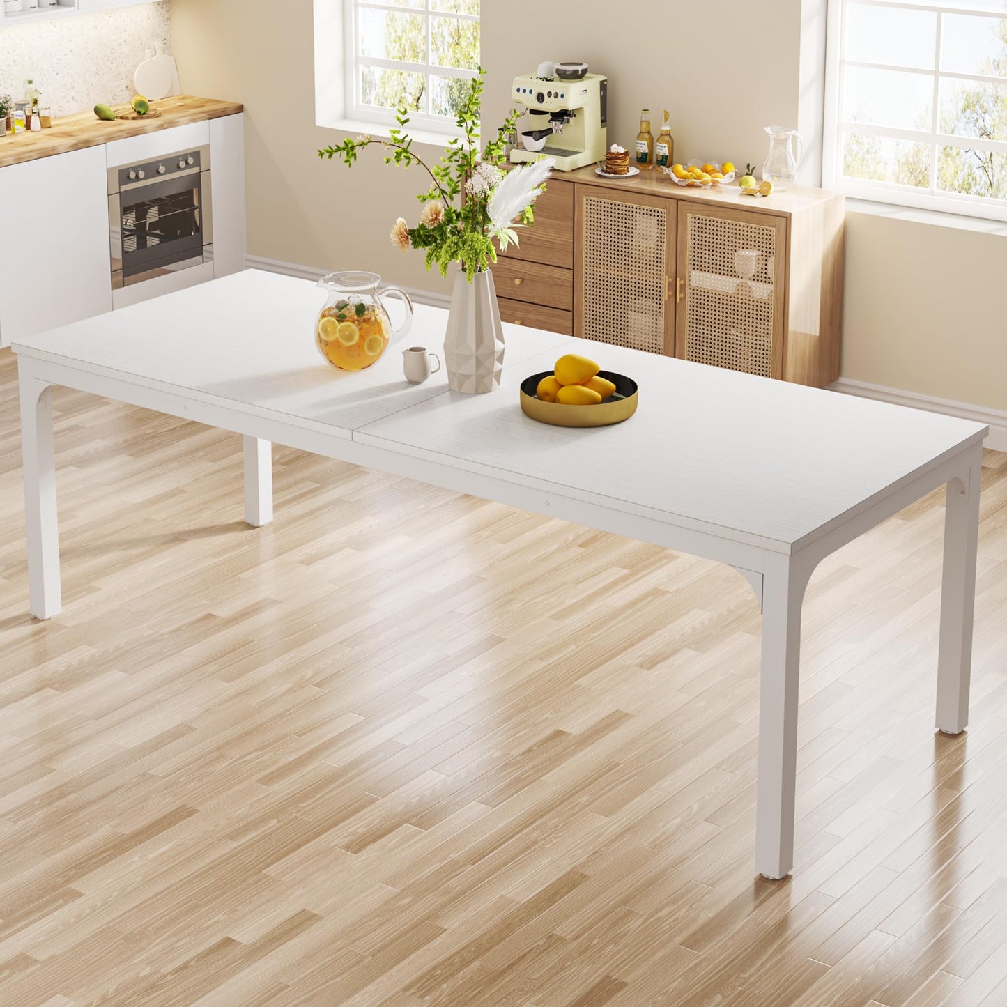 Tribesigns Dining Table, Industrial Kitchen Table for 4-6 People, 200 x 70 x 75 cm, Rectangular Dining Table for Dining Room, Kitchen, Living Room, with Heavy Duty Metal Legs, Oak