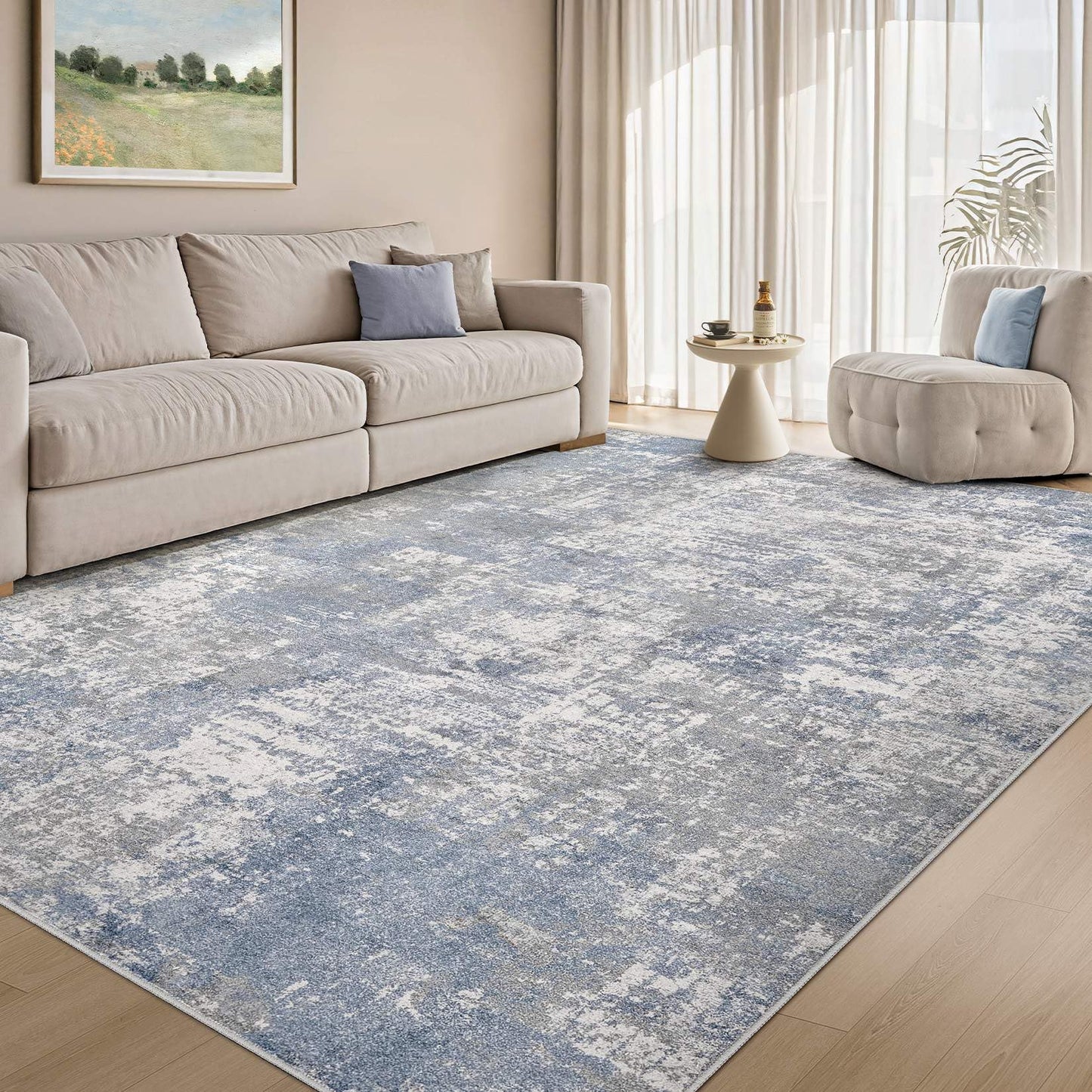 Tortania Washable 5x7 Area Rug for Living Room: Modern Abstract Neutral Large Soft Thin Rugs - Non Slip Indoor Carpet for Bedroom Dining Room Office Nursery Home Floor Decoration - Grey