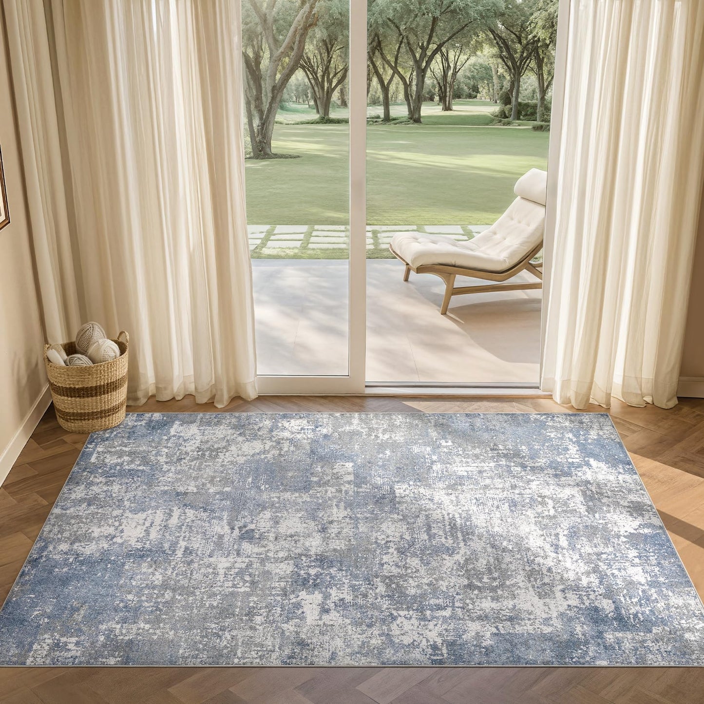 Tortania Washable 5x7 Area Rug for Living Room: Modern Abstract Neutral Large Soft Thin Rugs - Non Slip Indoor Carpet for Bedroom Dining Room Office Nursery Home Floor Decoration - Grey