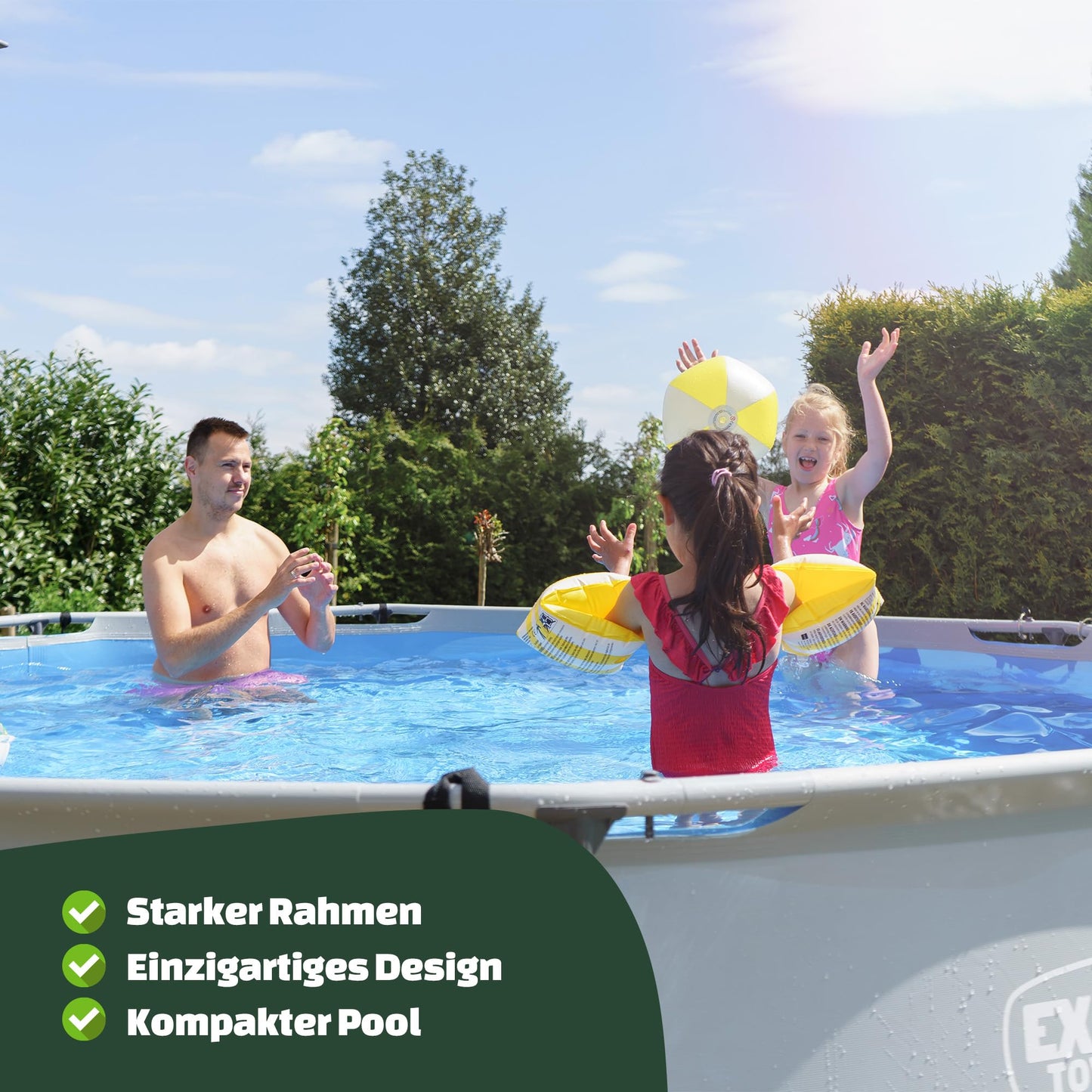 EXIT Toys Soft Grey Pool - 300x200x65cm - Rechteckiger, Kompakter Rahmenpool mit Kartuschenfilterpumpe - Leicht Zugänglich - Für Kleinkinder Geeignet - Starker Rahmen - Einzigartiges Design - Grau