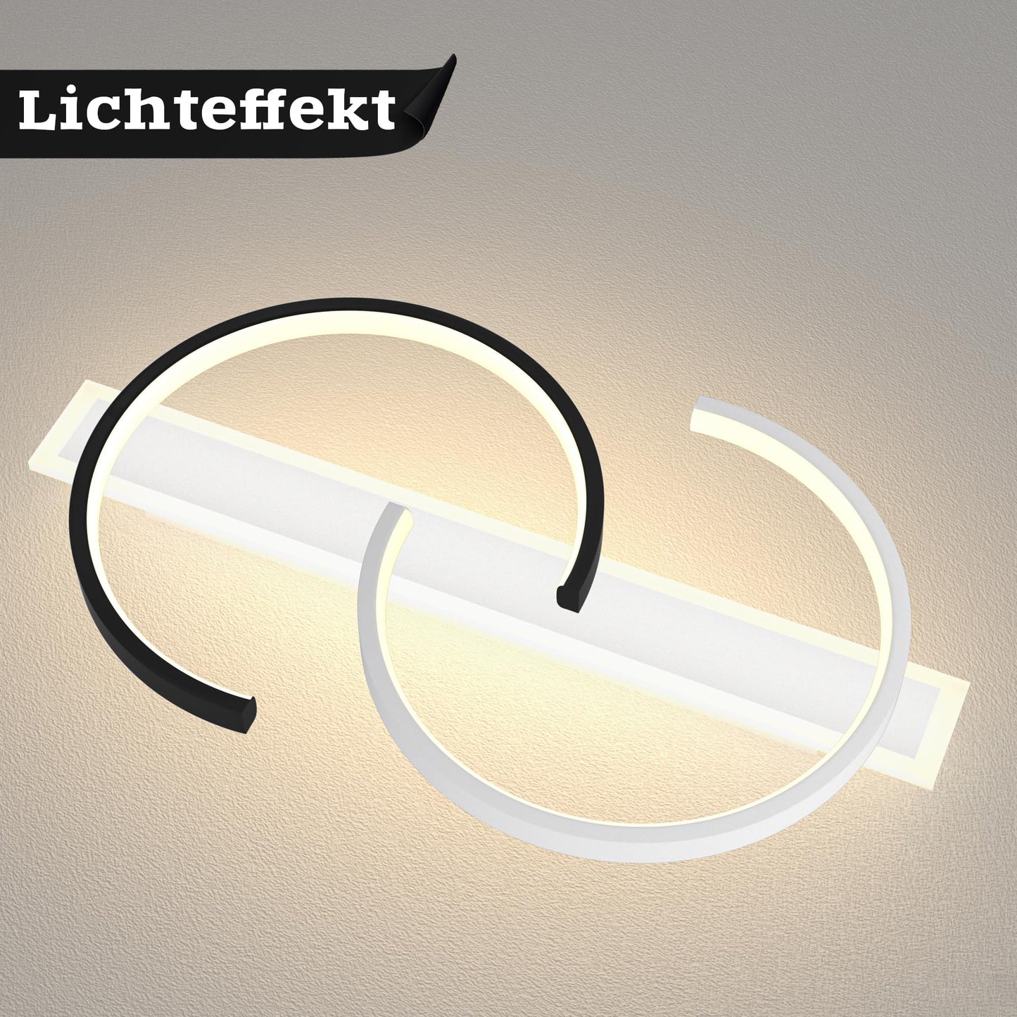 LUOLONG LED Deckenleuchte Dimmbar Deckenlampe Schwarz Wohnzimmerlampe 35W mit Fernbedienung 2-Ringen kreis Deckenleuchte Schlafzimmerlampe Arbeitzimmer Büro Modern Led deckenbeleuchtung-40cm Schwarz
