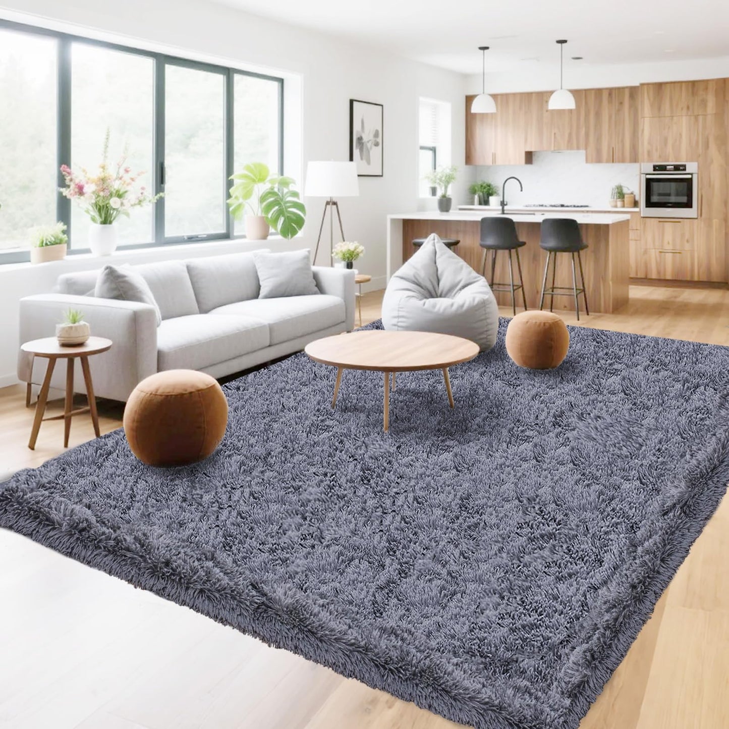 High Pile Living Room Rug, 140 x 200 cm, Cream Fuzzy Shaggy Fluffy Rug for Bedroom Rugs, Modern Plush Living Room Rug, Bed Rug, High-Pile Carpet, Non-Slip for Children's Room