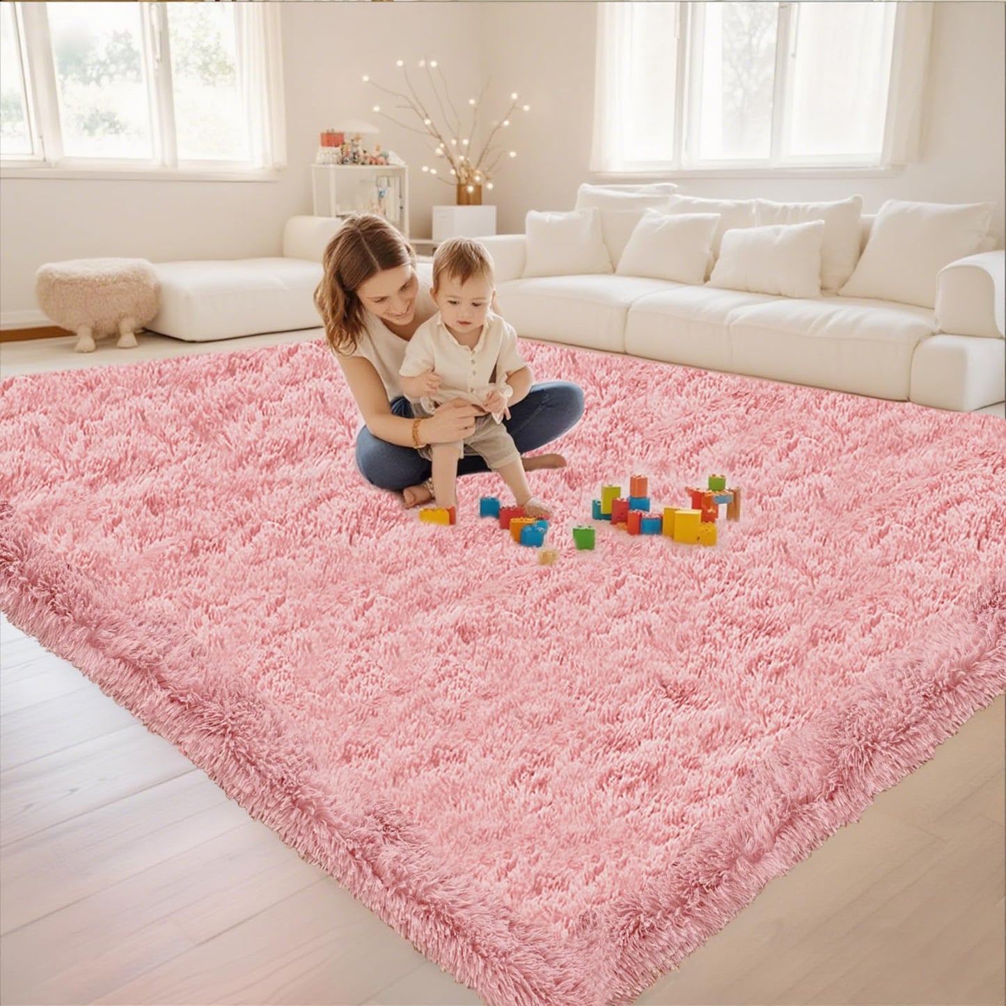 High Pile Living Room Rug, 140 x 200 cm, Cream Fuzzy Shaggy Fluffy Rug for Bedroom Rugs, Modern Plush Living Room Rug, Bed Rug, High-Pile Carpet, Non-Slip for Children's Room