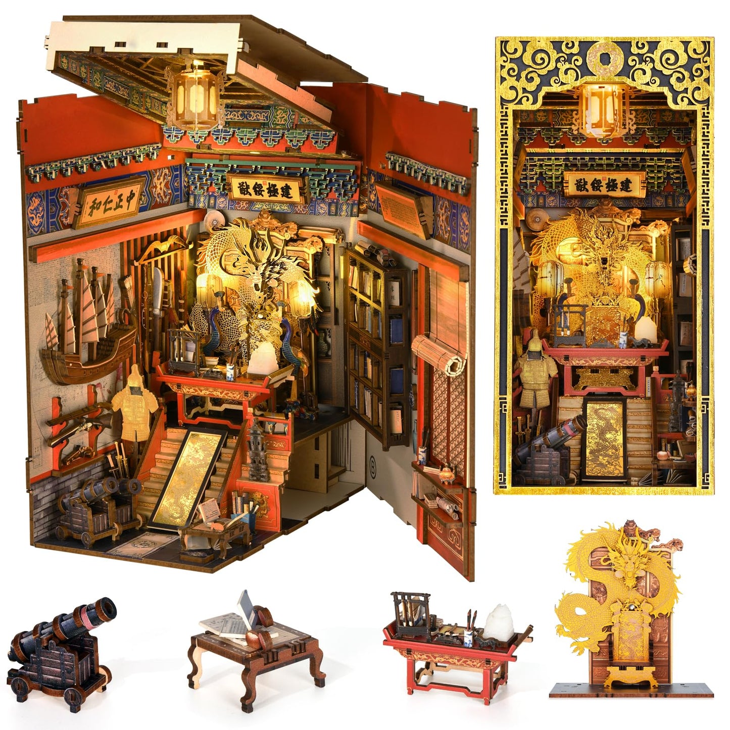MiniCity Book Nook Kit, DIY Miniature Dollhouse Booknook Kit, 3D Wooden Puzzle Bookend Bookshelf Insert Decor for Teenagers and Adults (Library of Gods Max)