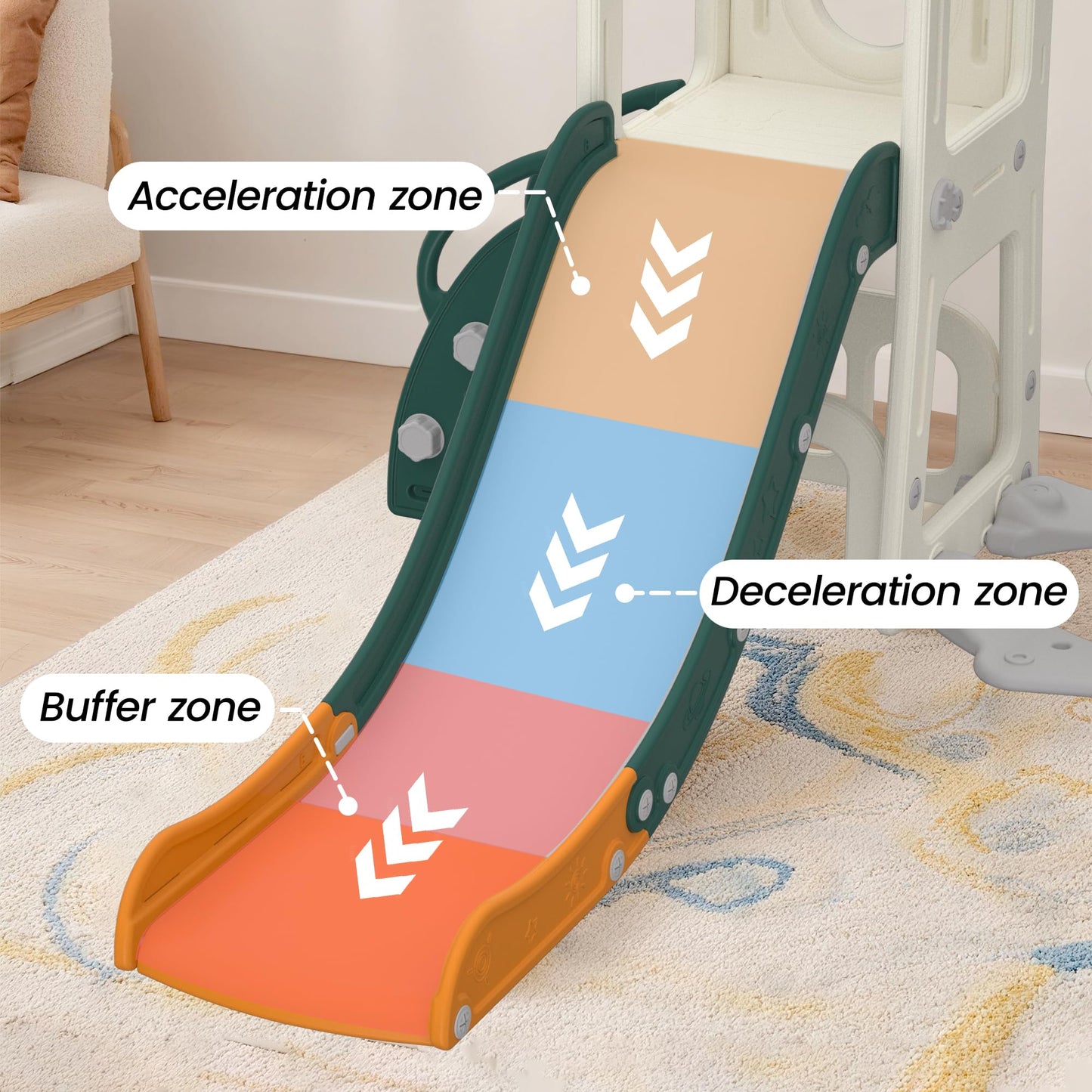 Hominewti Rutsche und Schaukel für Kinder, 8-in-1-Kinderrutsche mit Schaukel, Klettergerüst, Teleskop, Whiteboard, Basketballkorb, Freistehende Rutsche, Spielplatz für Kleinkinder, Grau