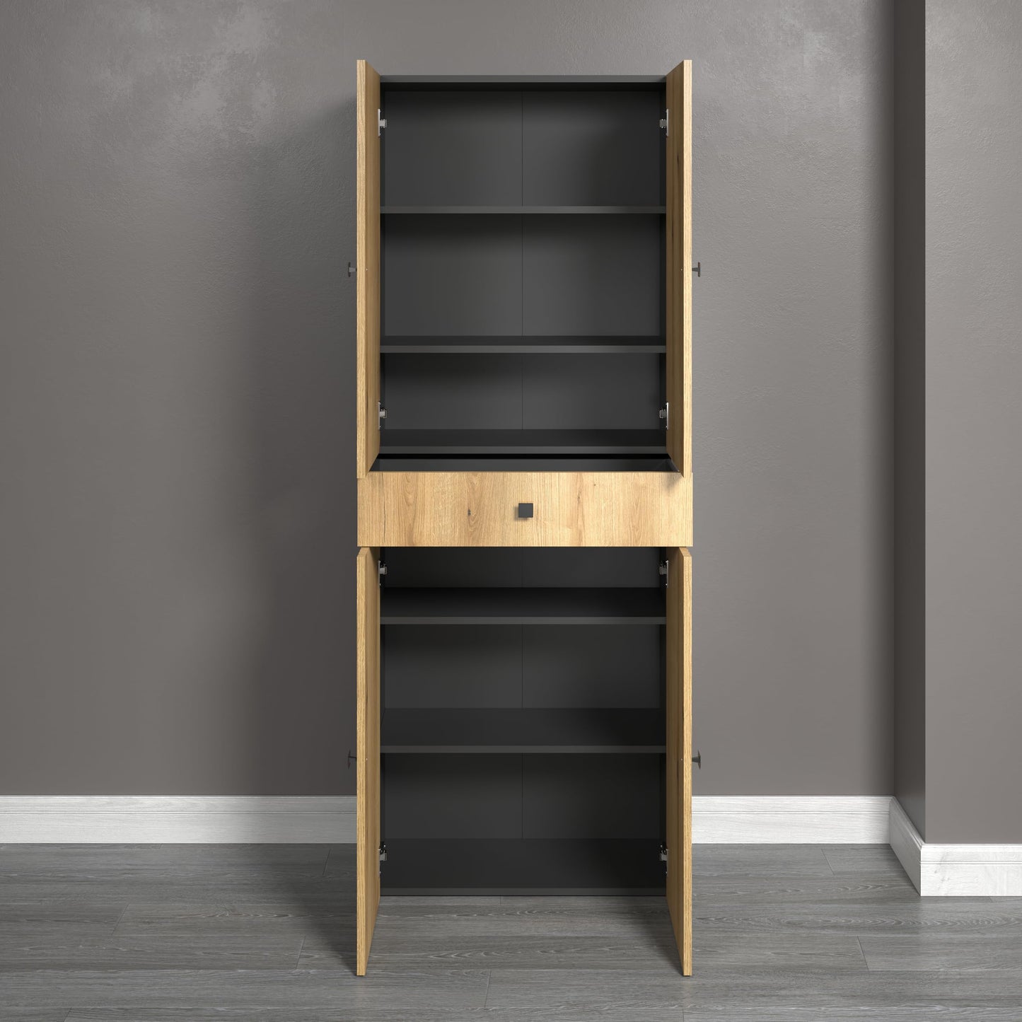 trendteam smart living - PureBliss - Hochschrank - Eiche - Badezimmerschrank in moderner Rillenoptik - edle Metallgriffe - (BxHxT) 40 x 186 x 31 cm - 2 praktische Einlegeböden - kratzfest