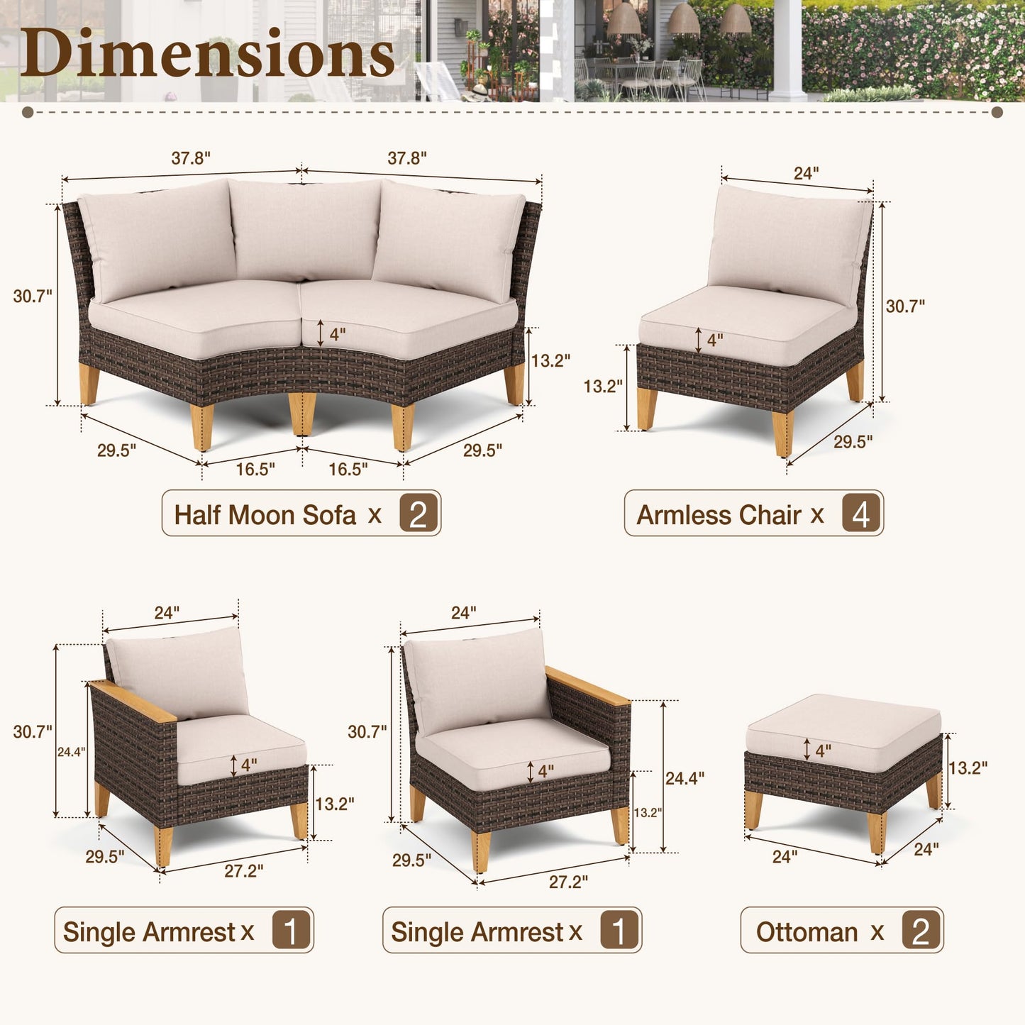 MFSTUDIO Polyrattan Lounge Set, Aktualisierte Rippen, 20% Dicker als Andere, Cushion PRO Fabric Wasserdicht, Leicht zu Reinigen. Gartenmöbel Wetterfest, Sitzgruppe für Garten.