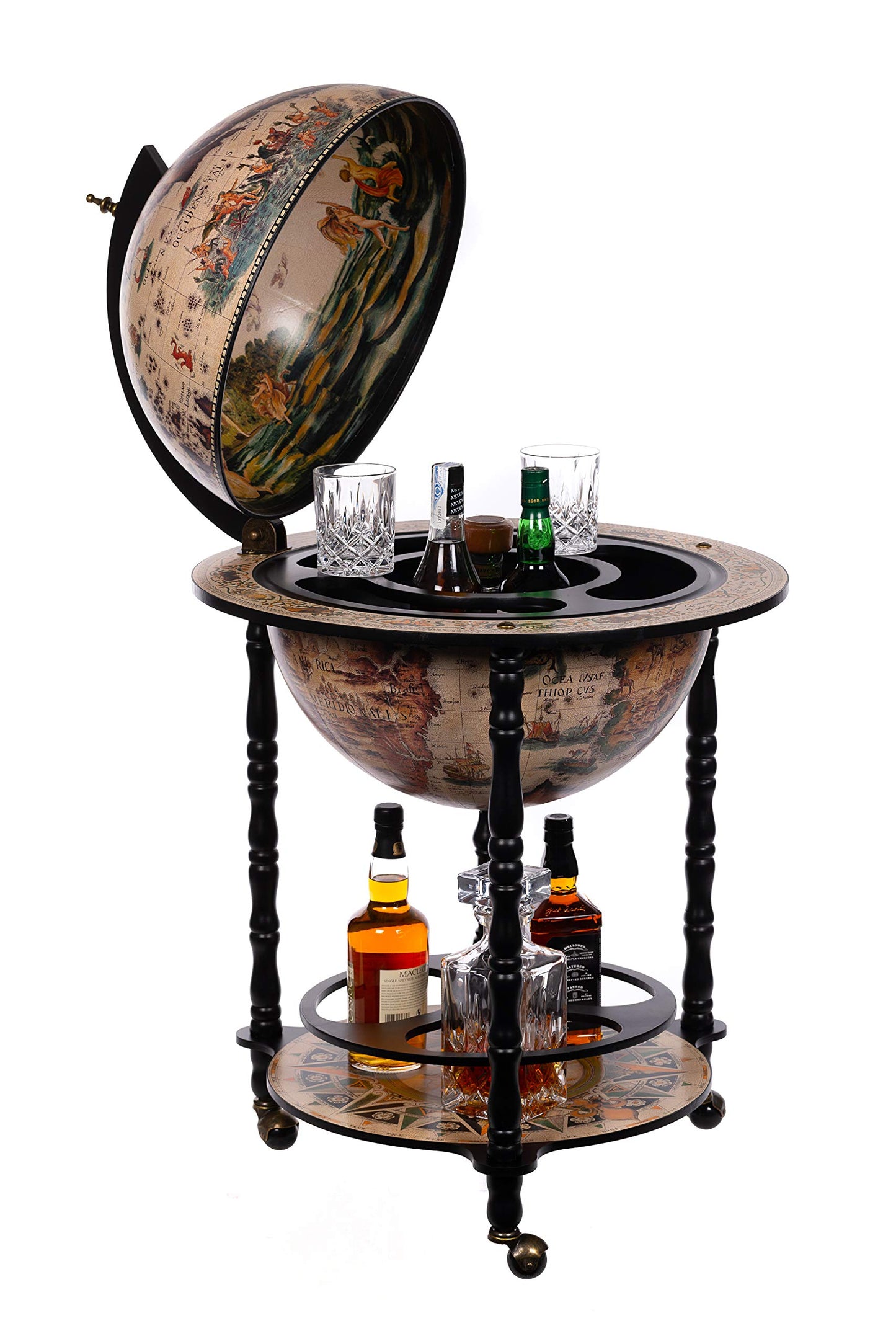 Birendy, giant globe design bar trolley with a lid and wheels