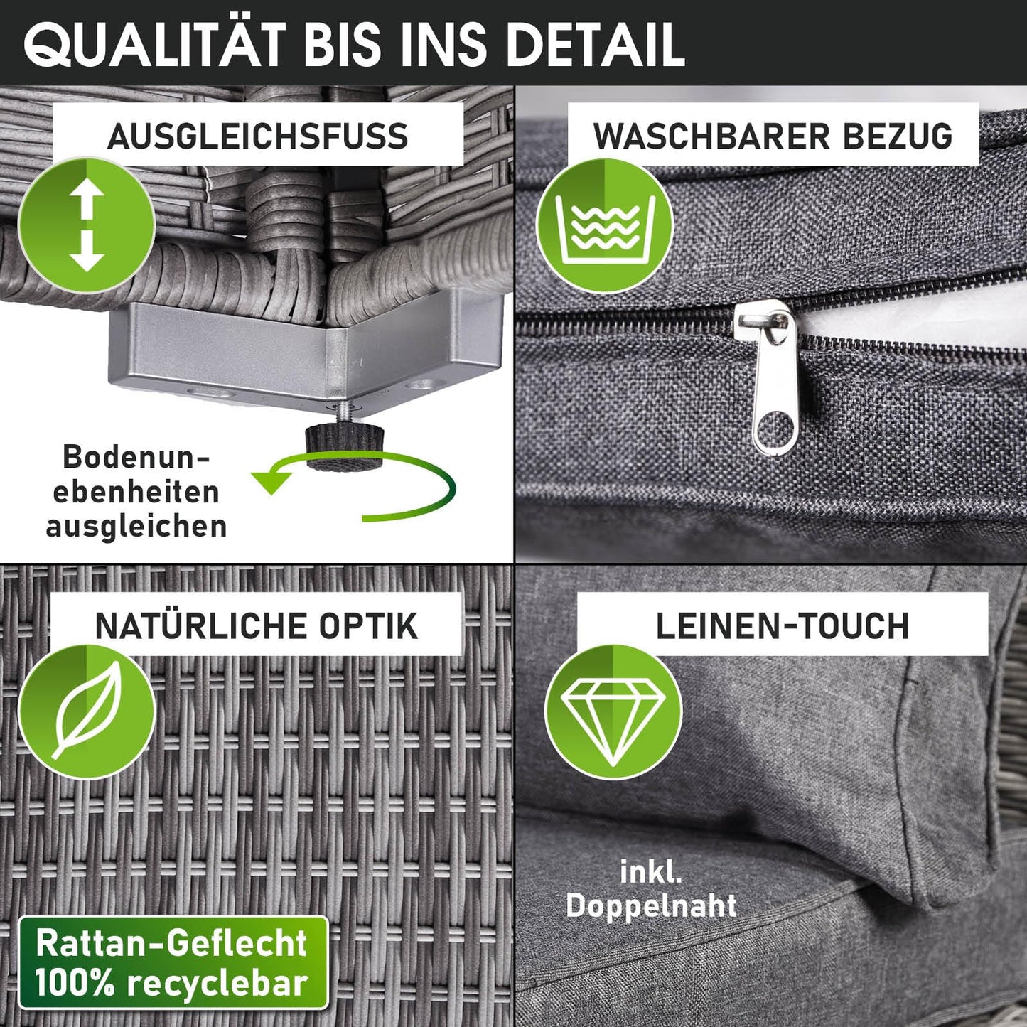 BRAST® Gartenmöbel Lounge Set | 4-5 Personen viele Modelle & Farben | inkl. extra Dicke Kissen | TÜV geprüft | Outdoor Loungemöbel Sitzgruppe Essgruppe Garnitur | Harmony Schwarz