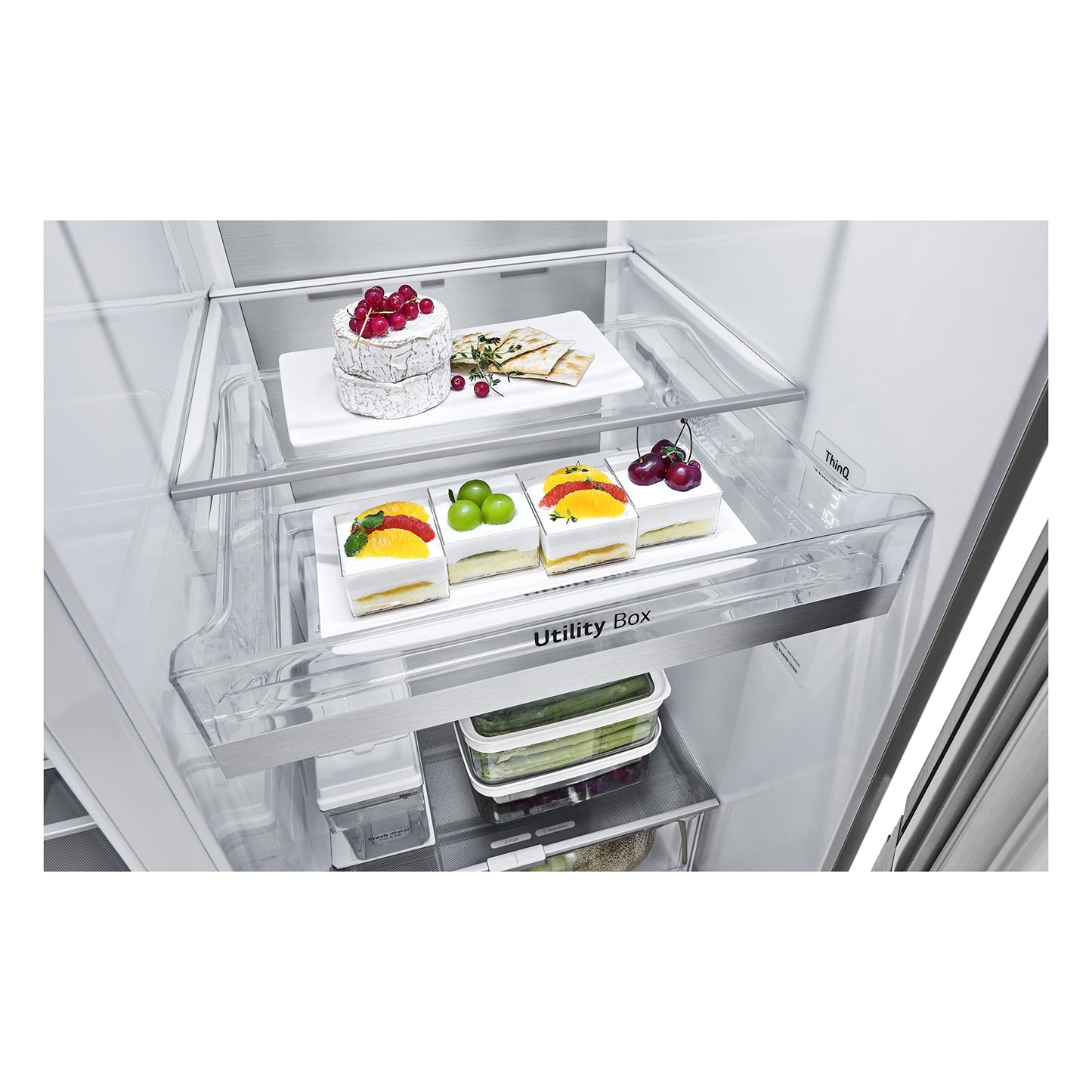 LG GSXE90MBDD Side by Side Kühlschrank mit InstaView Craft Ice | Door in Door | Crushed Ice -und Wasserspender EEK: Klasse D | 628 Liter Kapazität | Festwasseranschluss | Total No Frost