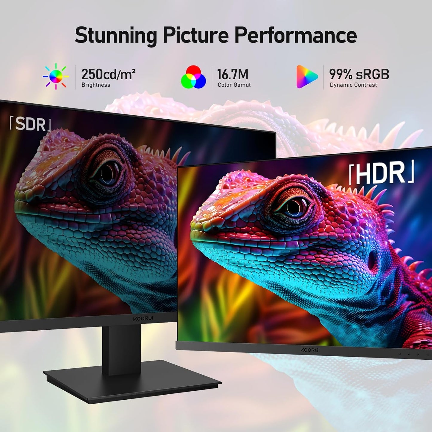 KOORUI Gaming Monitor 27 Zoll, Full HD Rahmenlos Bildschirm 165Hz Adaptive Sync (1ms, VA-Panel, Eye-Care, 1920 x 1080, 2xHDMI 2.0, & DisplayPort 1.4, VESA 75x75mm, DCI-P3 90%)