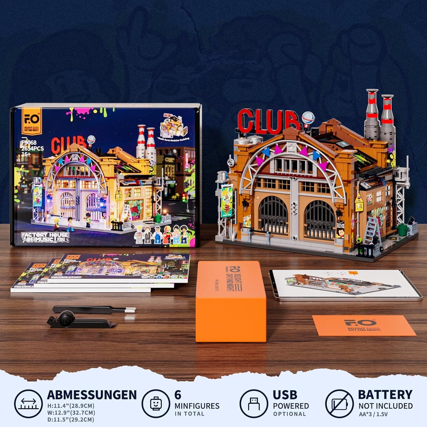 Funwhole Fabrikhaus-der-Musik Beleuchtung Klemmbausteine Haus, City Straßenfusion Modular Building &Deko Aesthetic, 2654 Pcs, Spielzeug-Geschenk für Musikliebhaber & Street-Culture-Fans, F9068