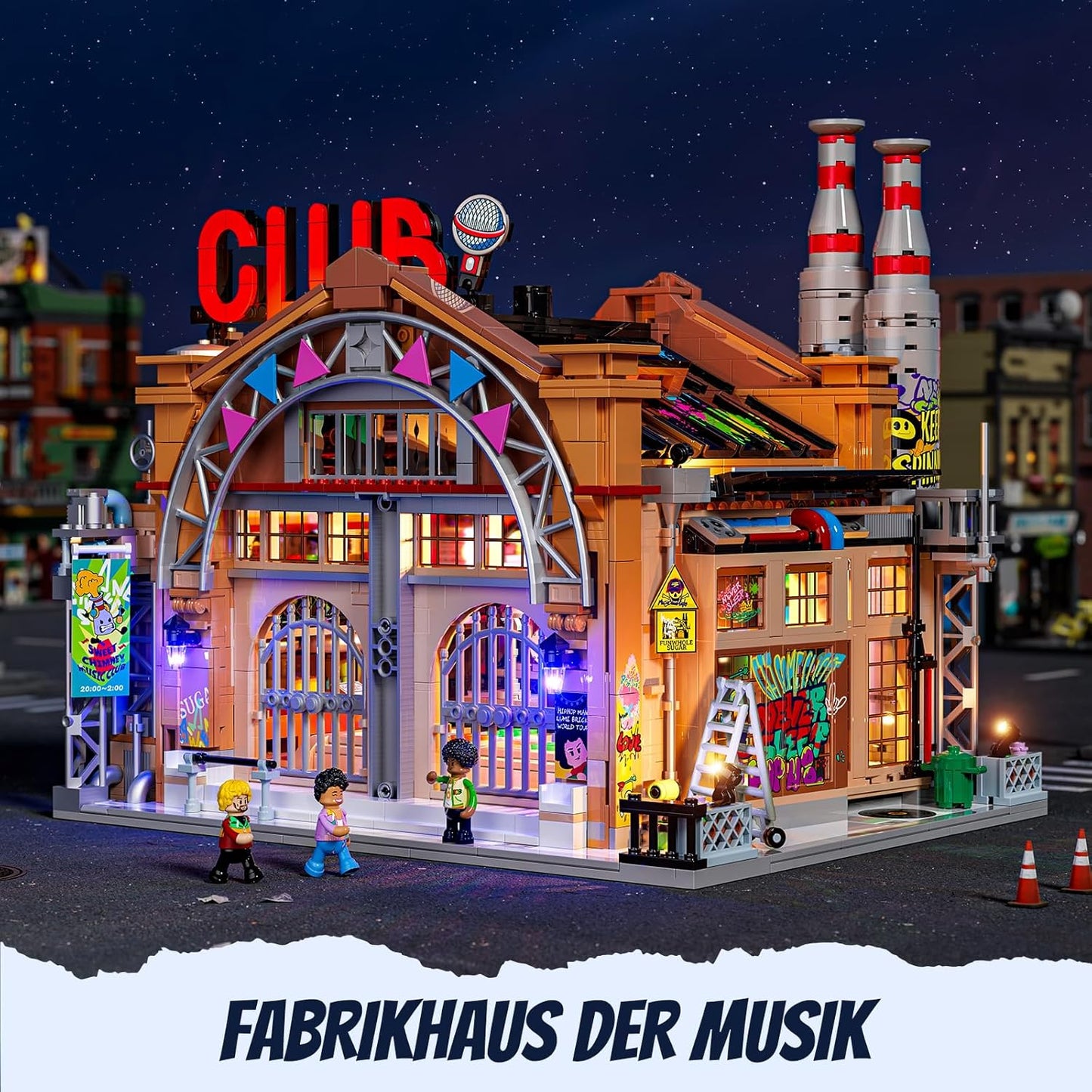 Funwhole Fabrikhaus-der-Musik Beleuchtung Klemmbausteine Haus, City Straßenfusion Modular Building &Deko Aesthetic, 2654 Pcs, Spielzeug-Geschenk für Musikliebhaber & Street-Culture-Fans, F9068