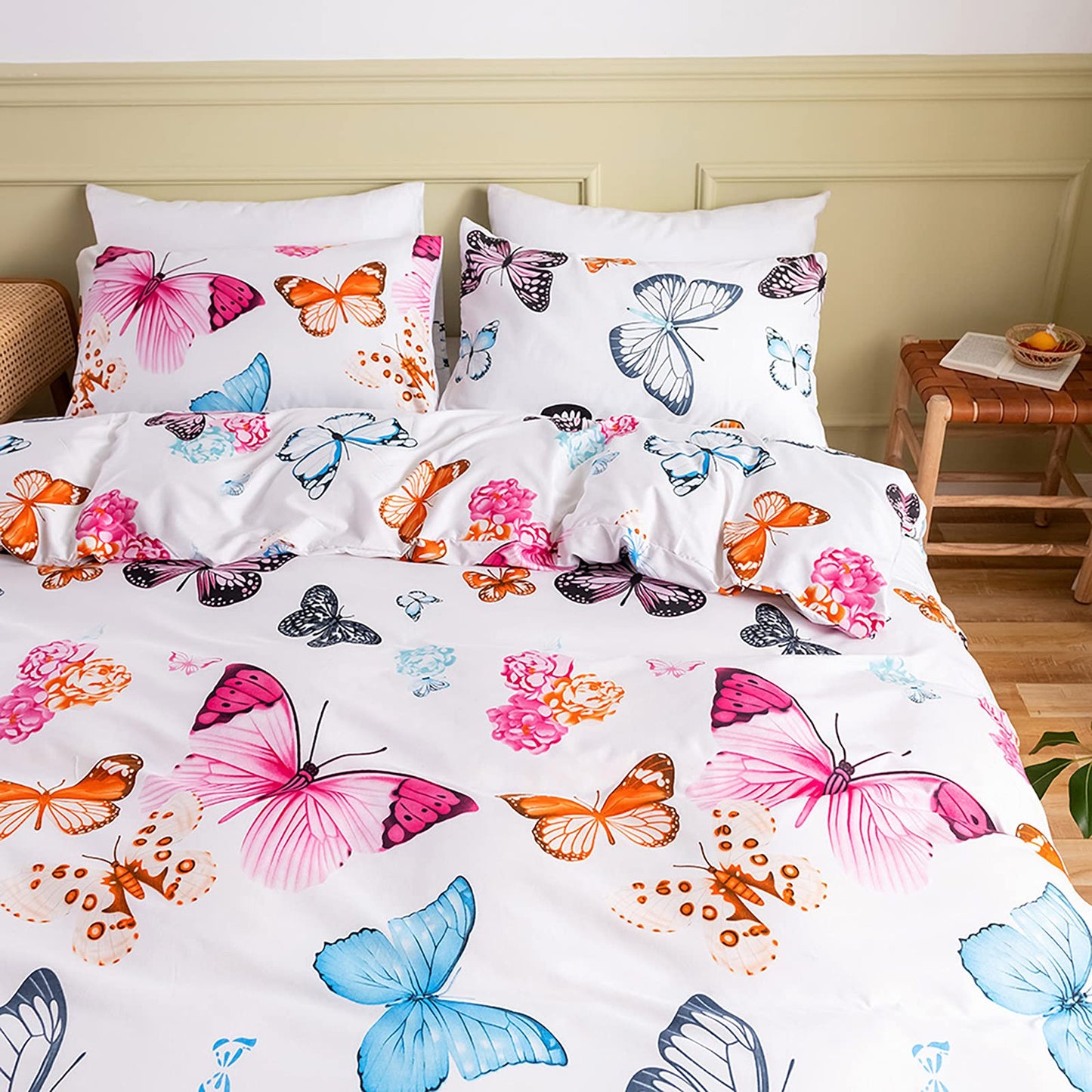 GETIYA Cartoon Hearts Bed Linen, 135 x 200 cm, Girls'/Women’s/Children’s Bed Linen, Pink Hearts Pattern, Duvet Cover, Microfibre, Duvet Cover, Light Pink, with Zip and Pillowcase, 80 x 80 cm