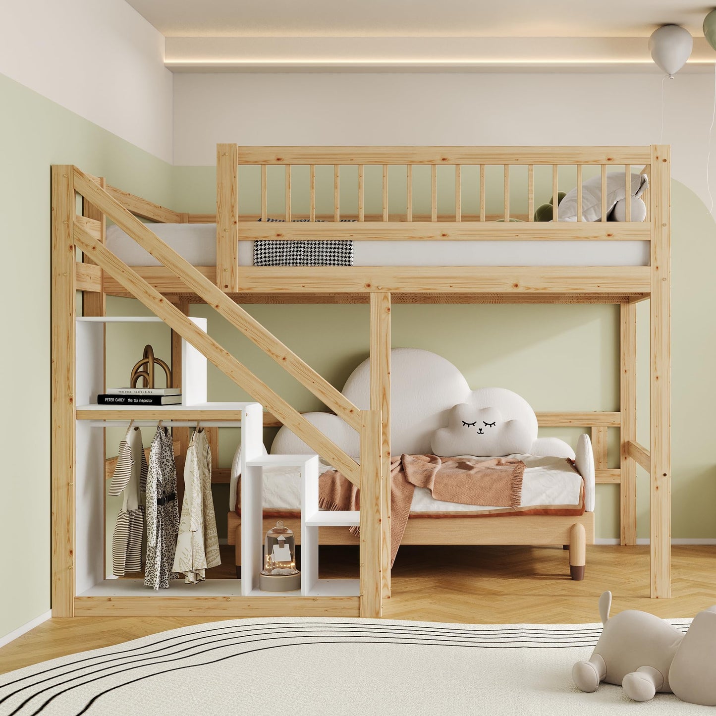xixiworkshop Kinderbett 90x200cm Ausziehbett Bett mit Stauraum und USB-Steckdose/Mehreren Ablagefächern multifunktionales Jugendbett/Gästebett/Doppelbett mit Stauschrank Lattenrost,Ohne Matratze,Grau