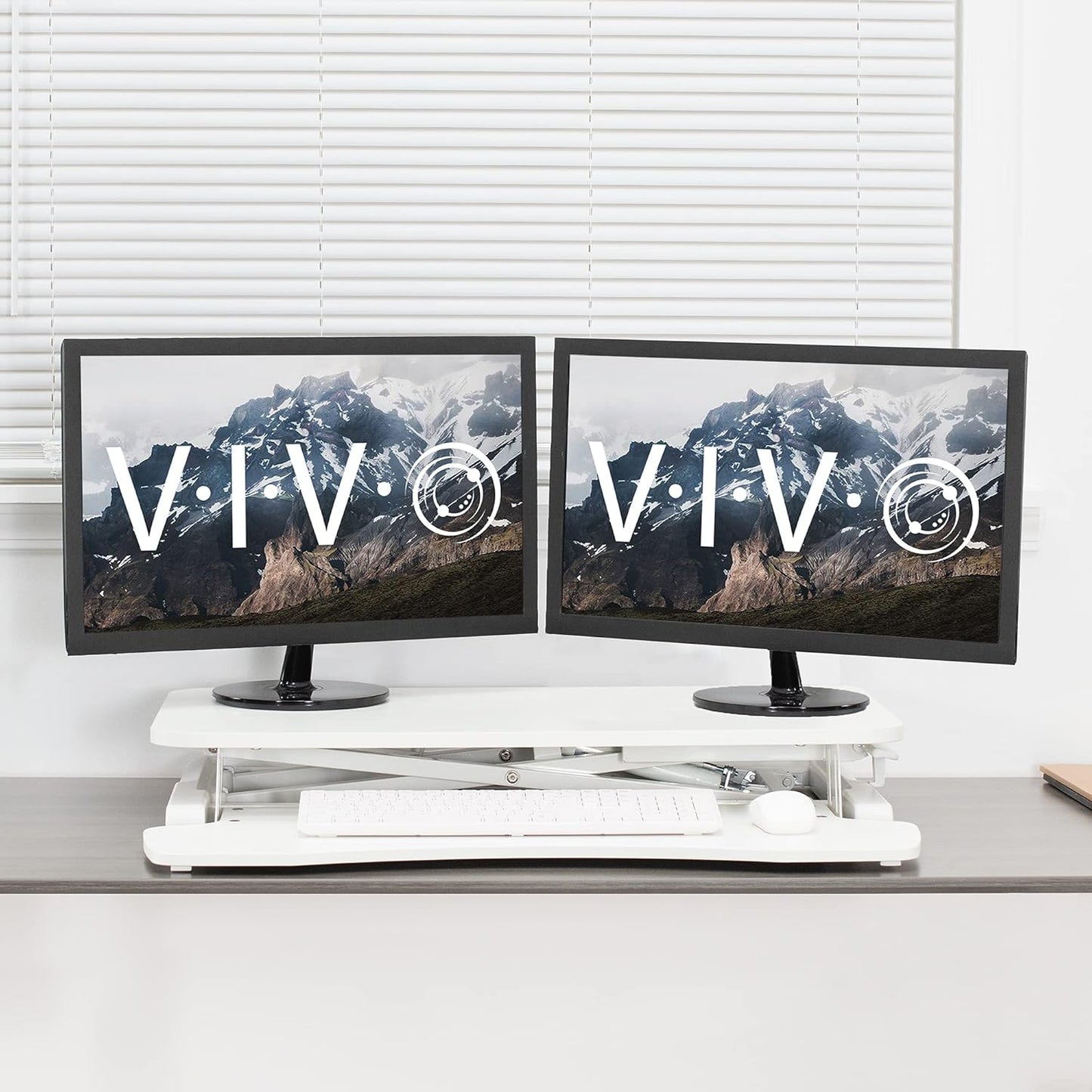 VIVO 32” Stehpult-Konverter mit höhenverstellbarem Aufsatz, Steh-Sitz-Arbeitsplatz für zwei Monitore und Laptop, mit breiter Tastaturablage, Schwarz, DESK-V000K