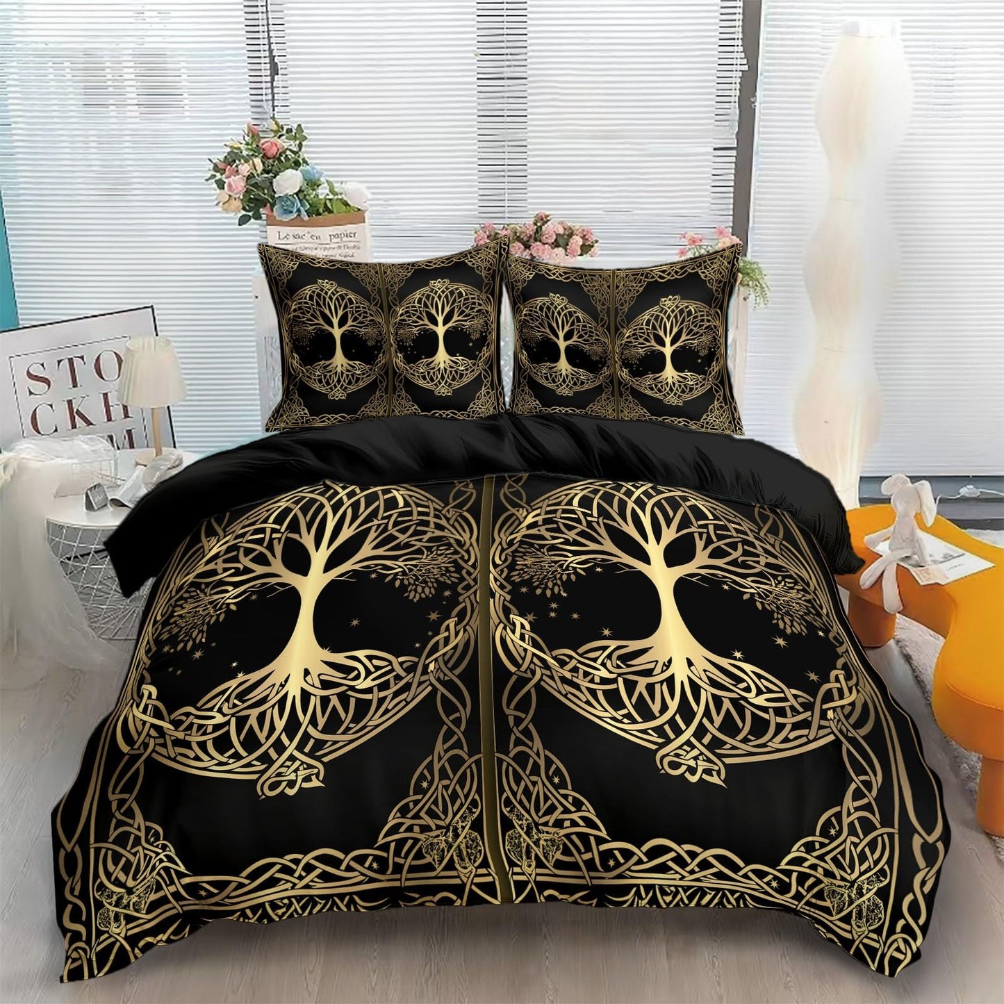 Bed Linen 135 x 200 cm Halloween Moon Black Cat Grey 3D Printed Duvet Cover Easy Care 3-Piece Bedding Set Polyester Cotton with Zip and 2 Pillowcases