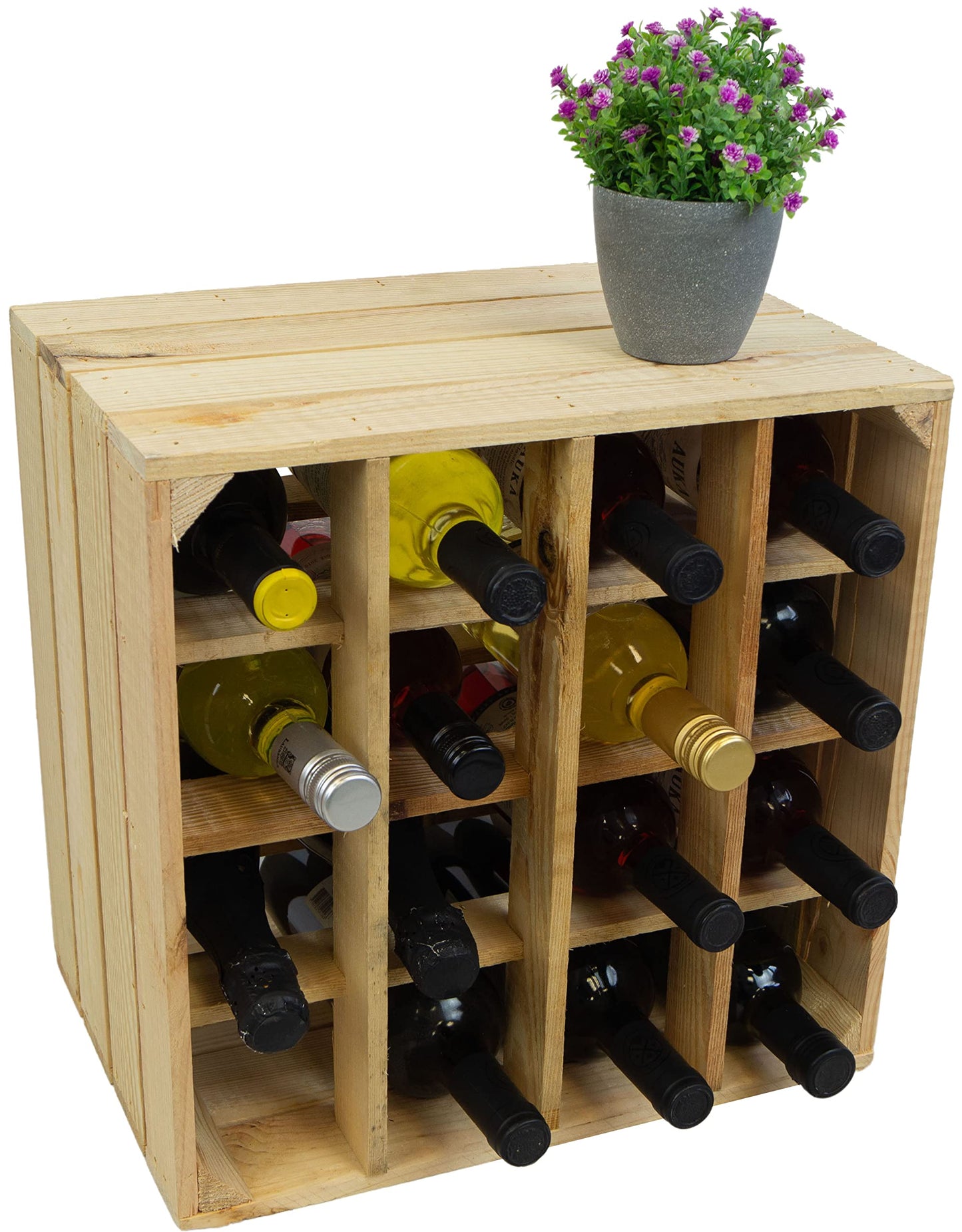 Kistenkolli Altes Land Weinregal 16er weiß/Natur/geflammt Maße 40x40x27cm Regalkiste Flaschenablage Weinregal Apfelkiste/Weinkiste (Weinregal 16er weiß)