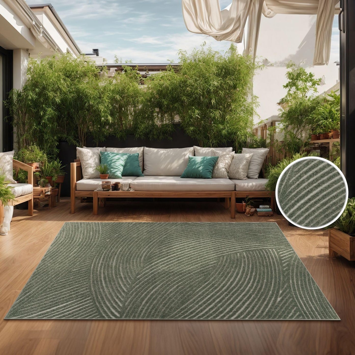 TT Home Indoor and Outdoor Rug Weatherproof Balcony Bedroom Boho Skandi Motif Plain Colours Colour: Cream 3, Size: 60 x 100 cm