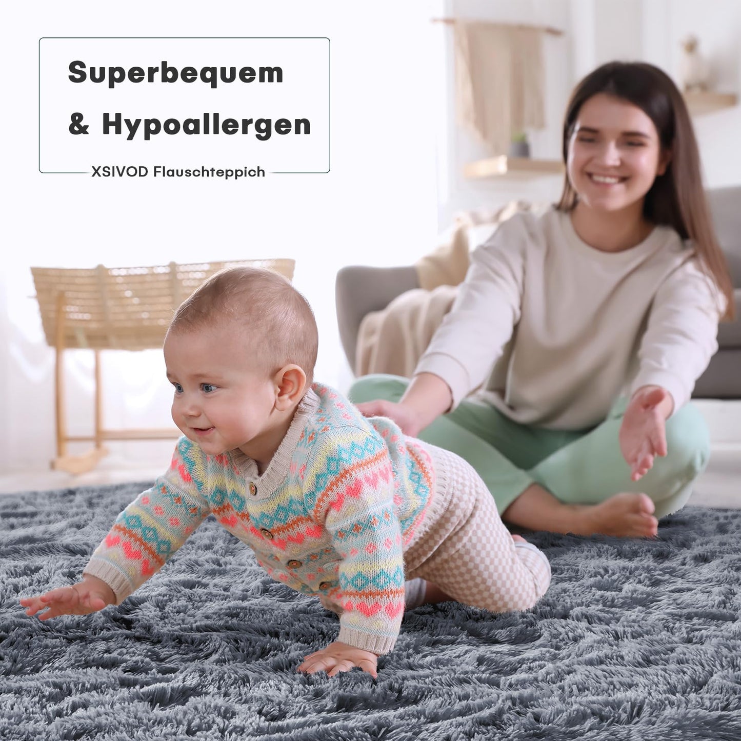 XSIVOD Fluffy High Pile Rug, Dark Grey, Washable Rug 140 x 200 cm, Living Room, Non-Slip Extra Large Rugs, Bedroom, Soft Modern Rugs, Mat Rugs for Children's Room