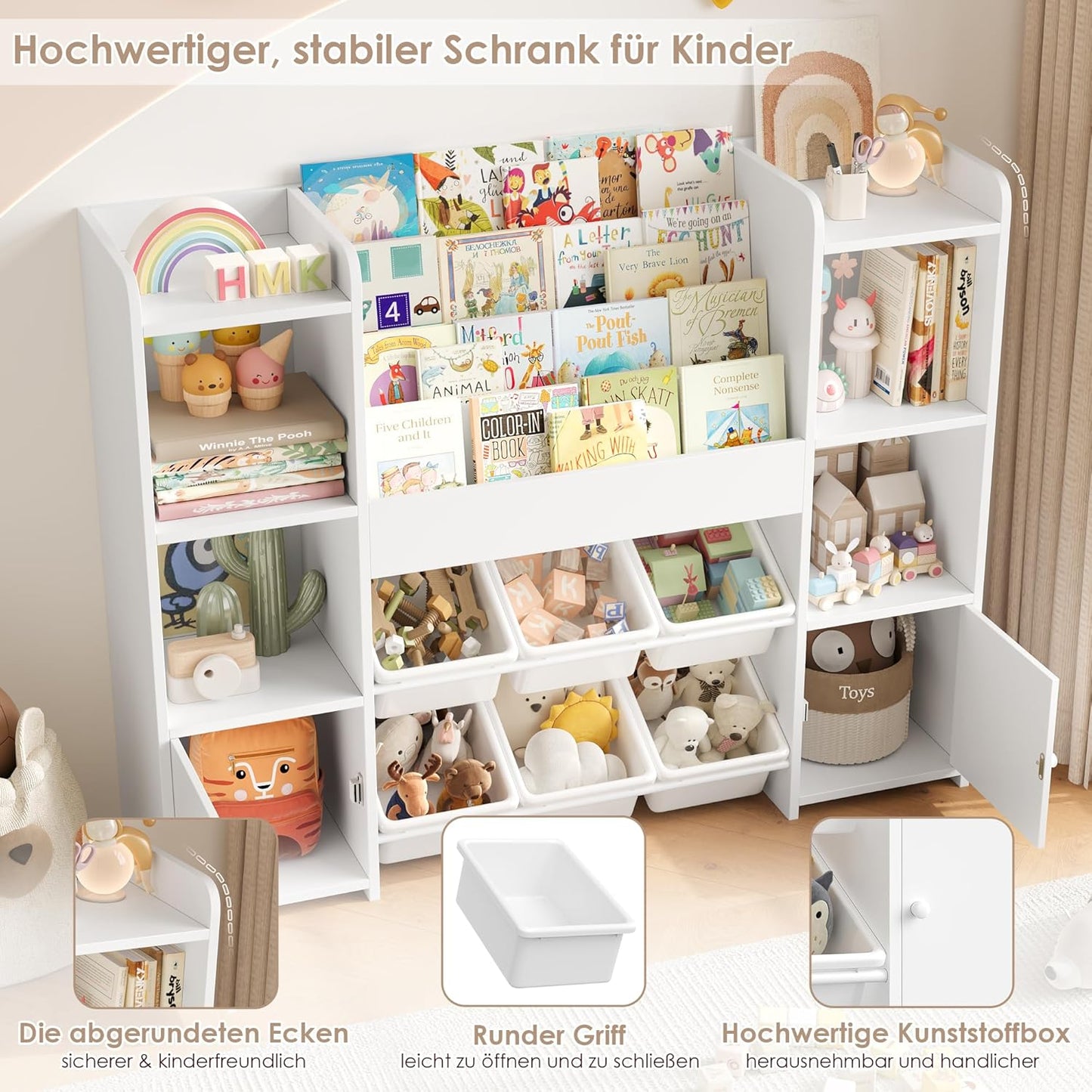 FOREHILL Children's Shelf with Children's Bookcase, Children's Room Furniture Made of Wood, Bookcase for Children with Storage Box, Children's Cabinet with Toy Box, Children's Shelf with 6 Boxes, 119