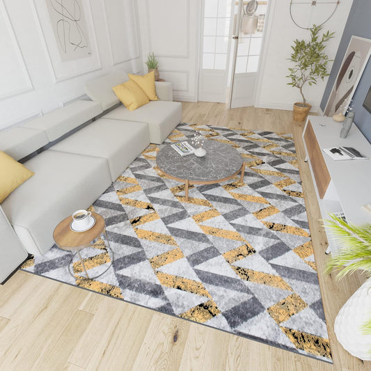 Mazovia Modern Rug, Short Pile, Oeko-Tex Rug for Living Room, Bedroom, Dining Room, Robust and Easy to Clean, Low Pile Height, Grey Yellow, 250 x 350 cm