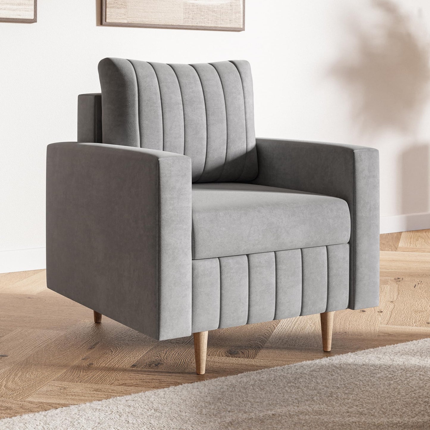 MOTIVENA Leo Sofa Set, Sofa Set 3 2 1 Living Room, Sofa 3 2 1 Set, Couch Set, Futon Set, Living Room Couch Set, Couch 3 2 1 Set, Bonell Spring Core (H4), Velvet, Grey Light Grey