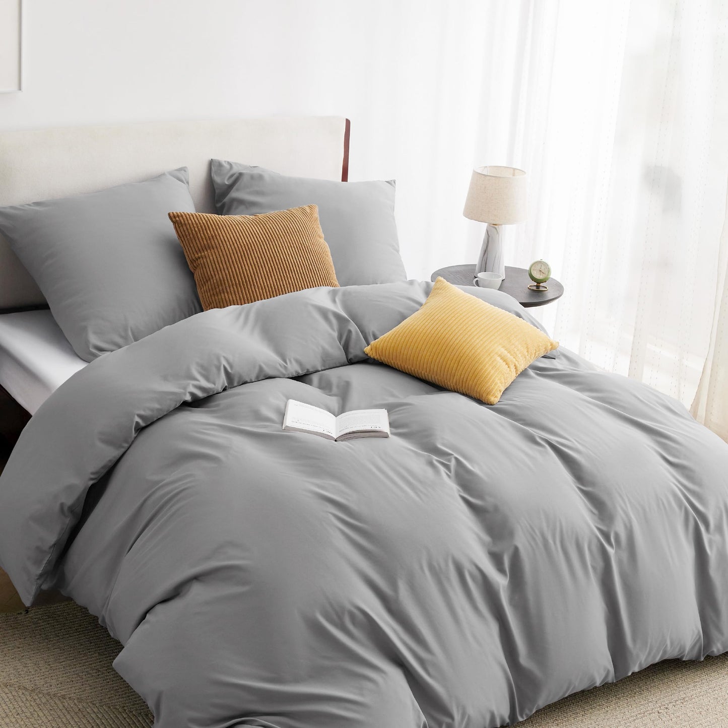 Bedsure Bed Linen 135 x 200 cm, 4-Piece Anthracite Bed Linen, 2 Duvet Covers 135 x 200 cm and 2 Pillowcases 80 x 80 cm, Oeko-Tex Bed Linen Sets, Polyester Microfibre with Zip